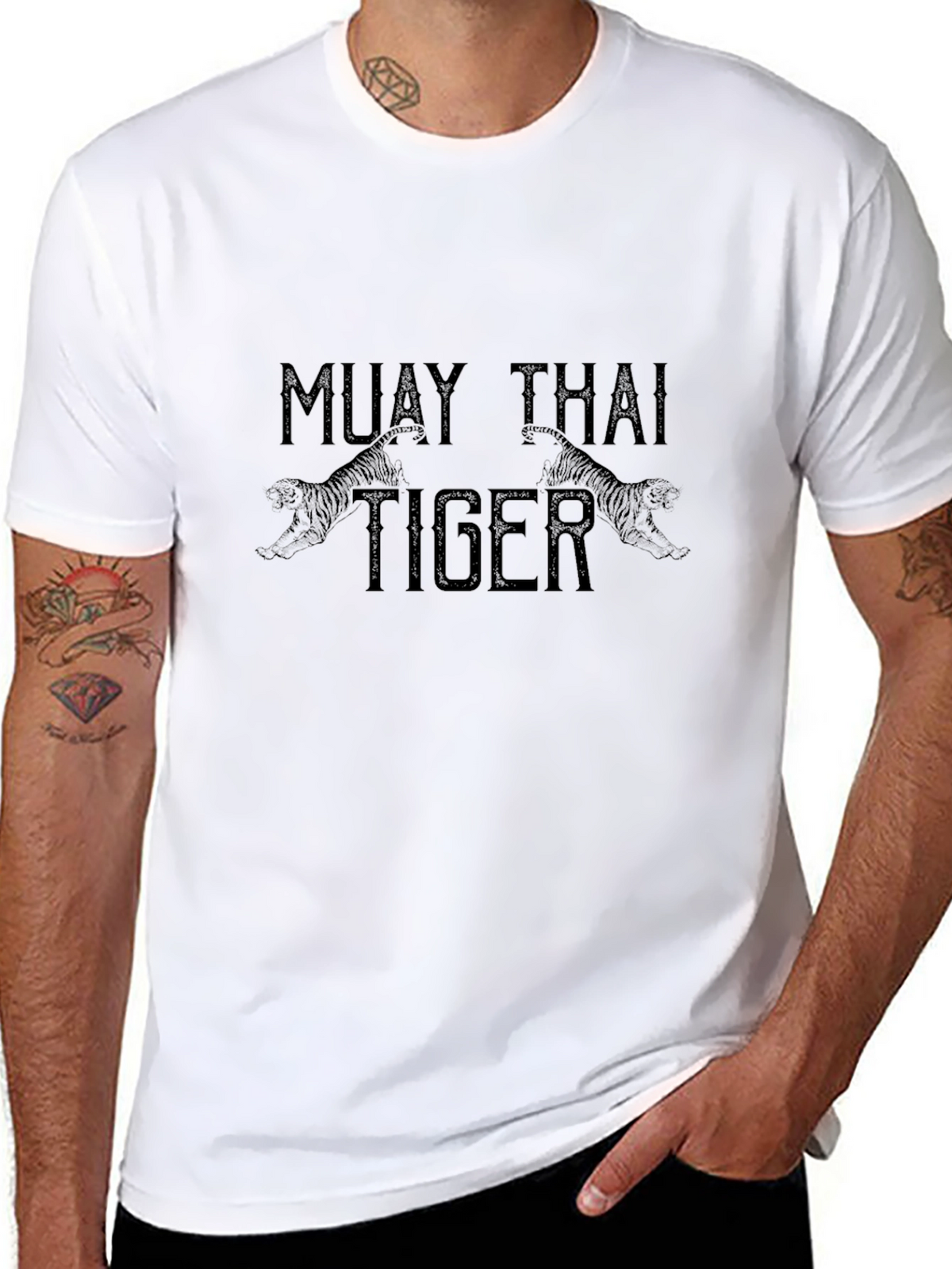 Muay Thai Tiger Graphic Tee - Black Casual T-Shirt