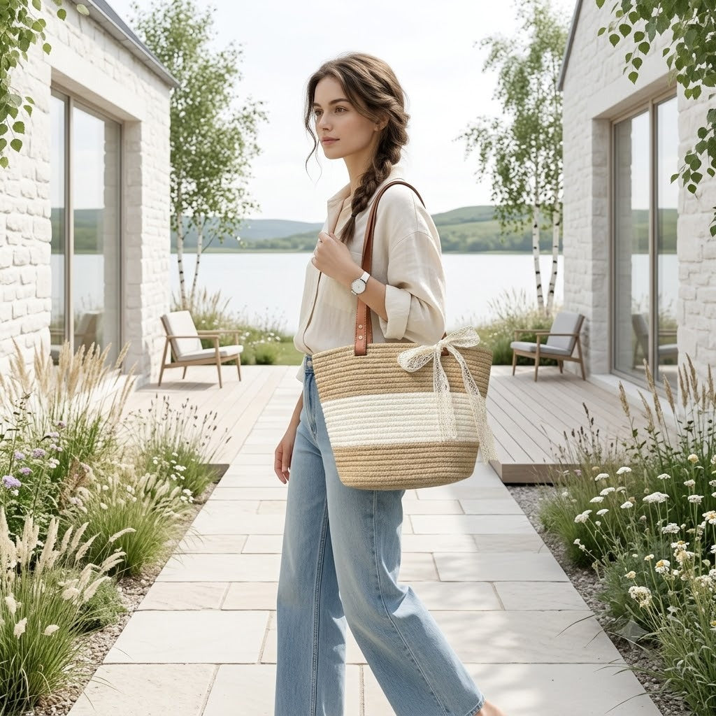 Versatile Shoulder Straw Bag: Large Capacity, Ideal for Beach Trips