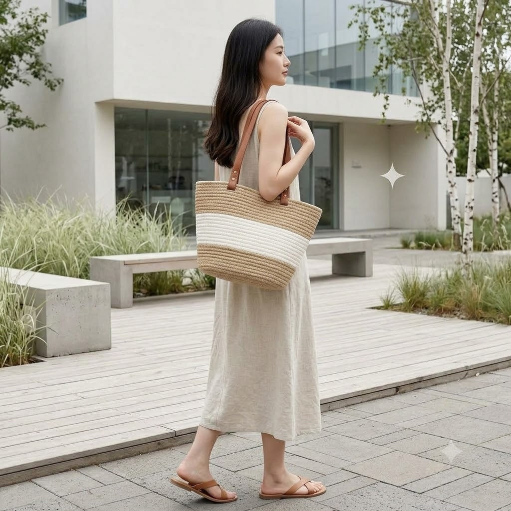 Versatile Shoulder Straw Bag: Large Capacity, Ideal for Beach Trips