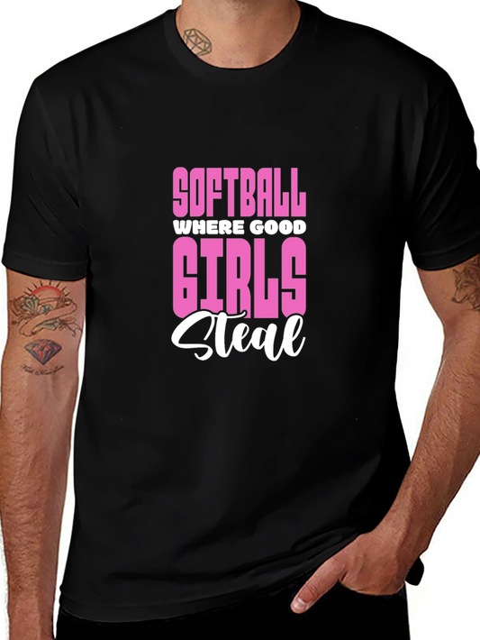 Softball Girls Steal Graphic Tee - Black