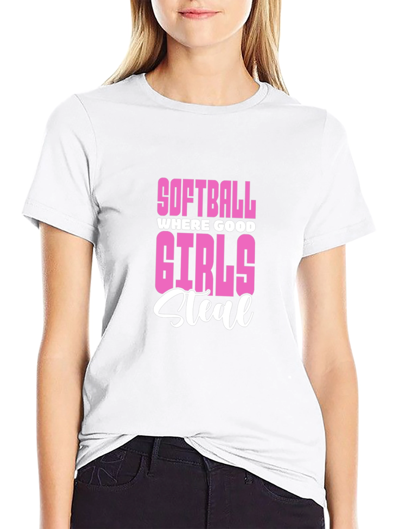 Softball Girls Steal Graphic Tee - Black