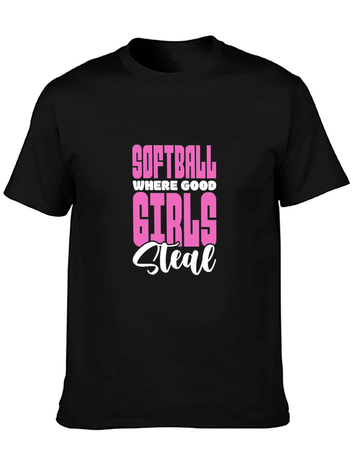 Softball Girls Steal Graphic Tee - Black