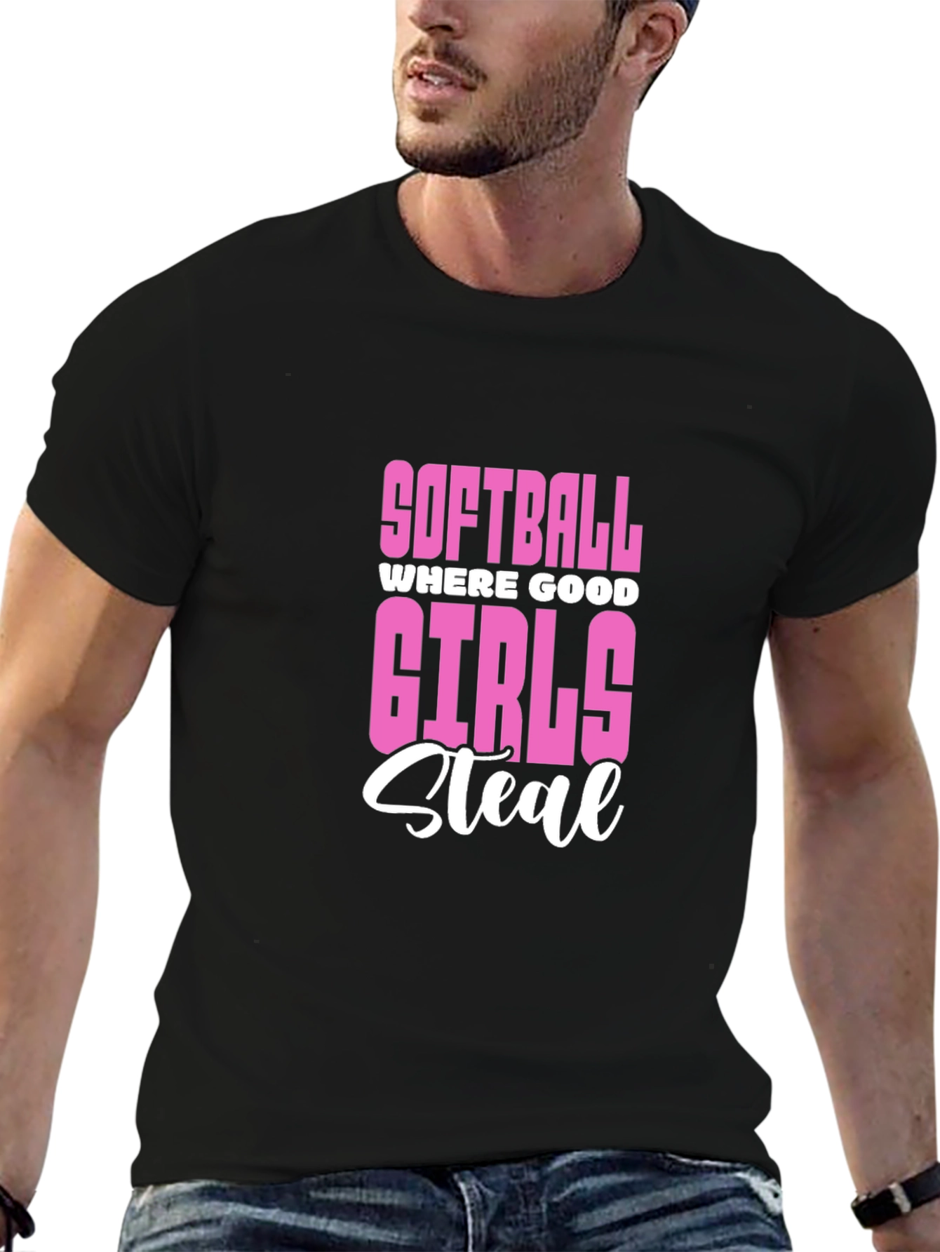 Softball Girls Steal Graphic Tee - Black