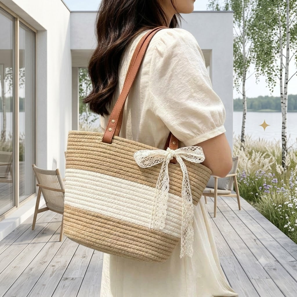 Versatile Shoulder Straw Bag: Large Capacity, Ideal for Beach Trips
