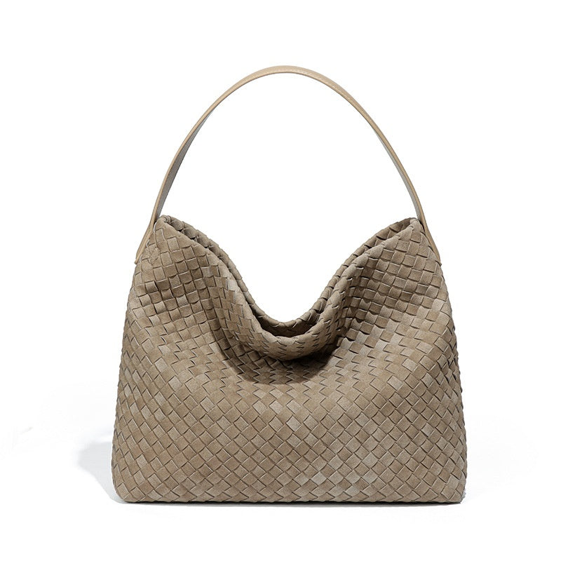 Vintage Suede Tote Bag - Handmade Braided, Large Capacity Fashion Accessory