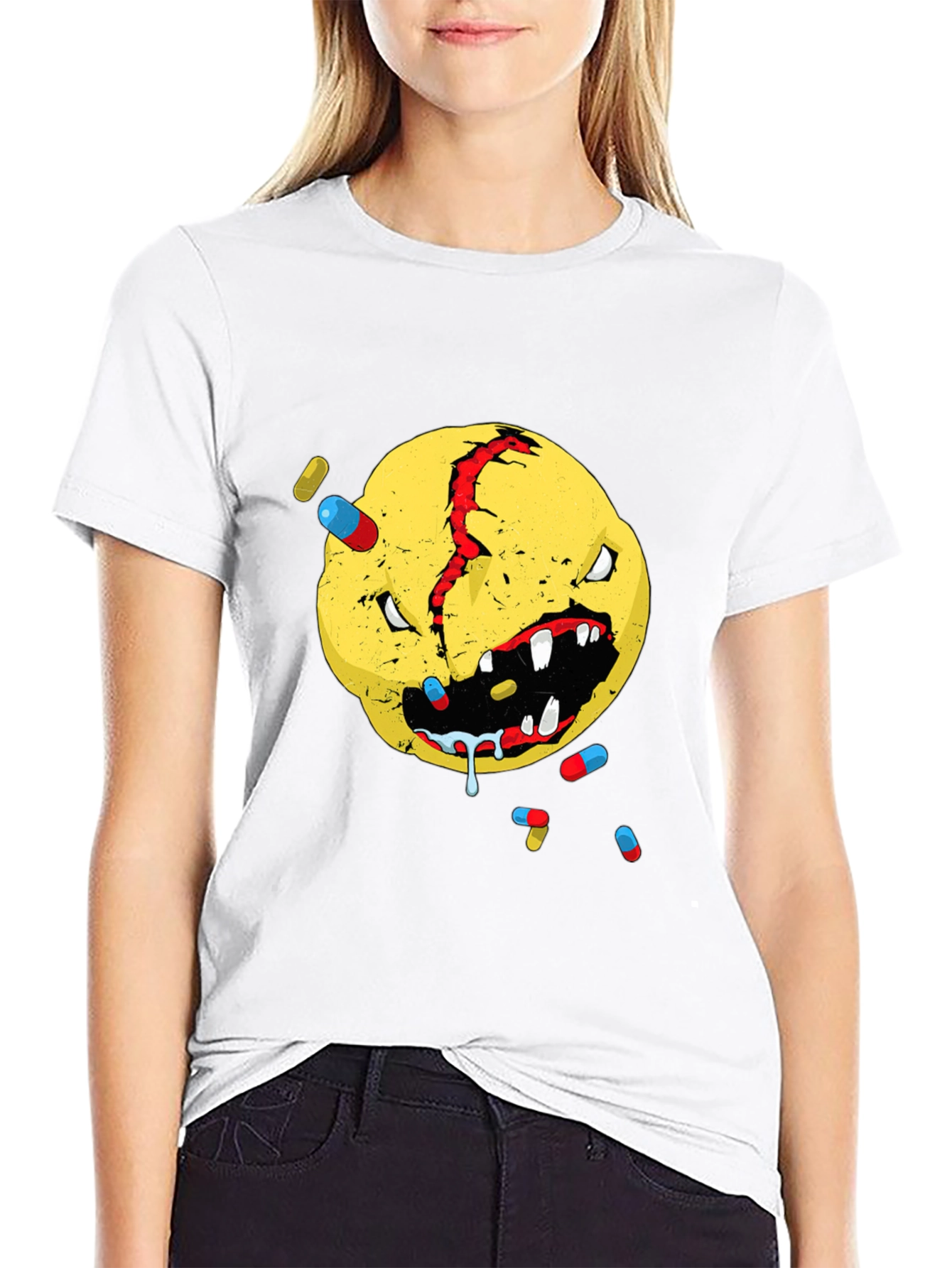 Distressed Smiley Face Graphic T-Shirt