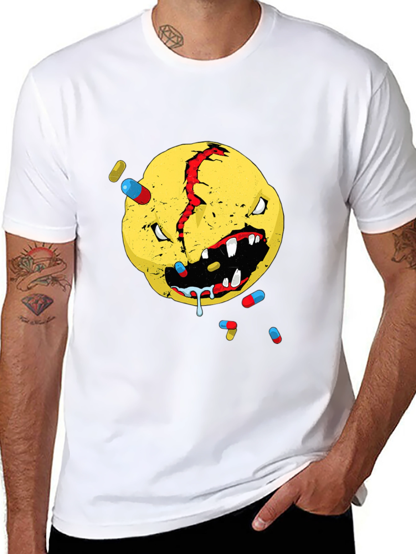 Distressed Smiley Face Graphic T-Shirt