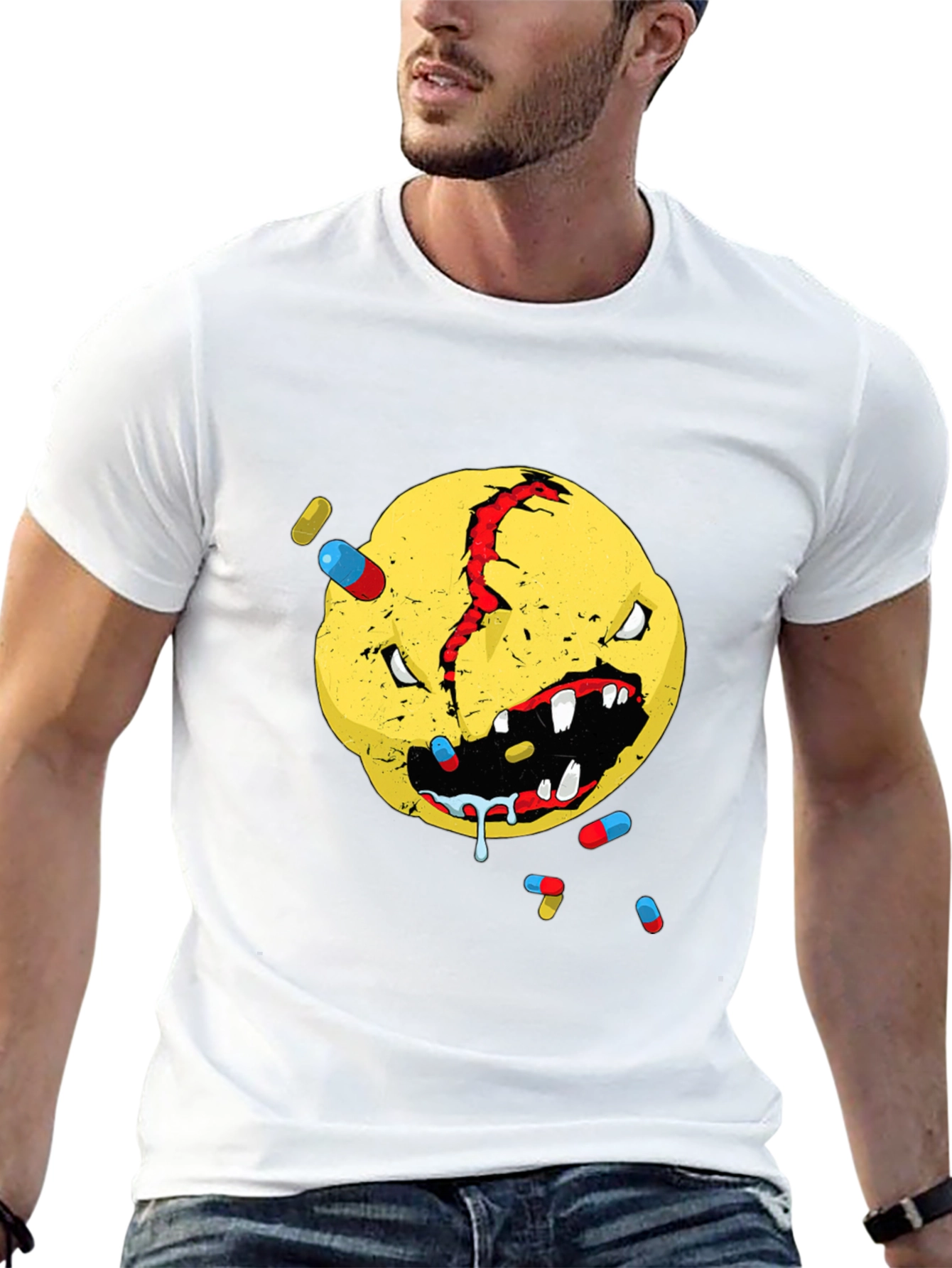 Distressed Smiley Face Graphic T-Shirt