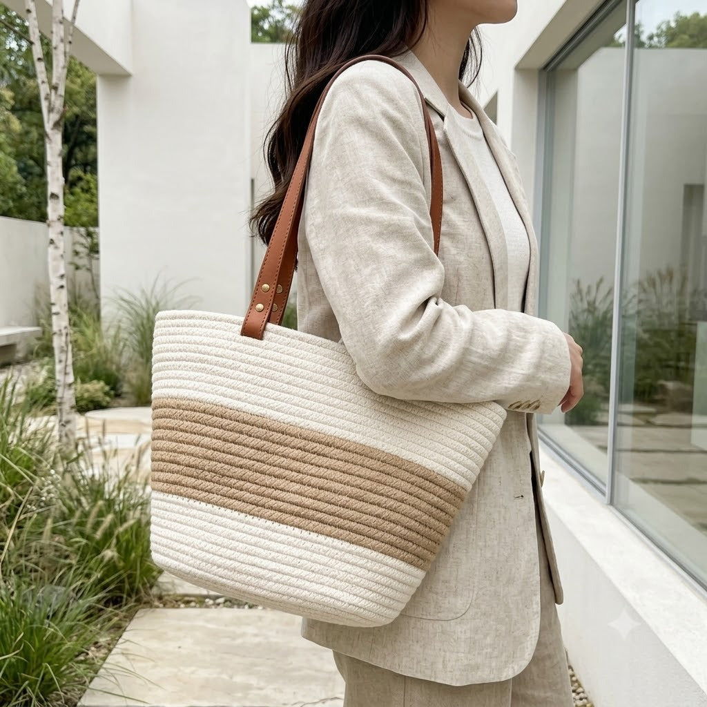 Versatile Shoulder Straw Bag: Large Capacity, Ideal for Beach Trips