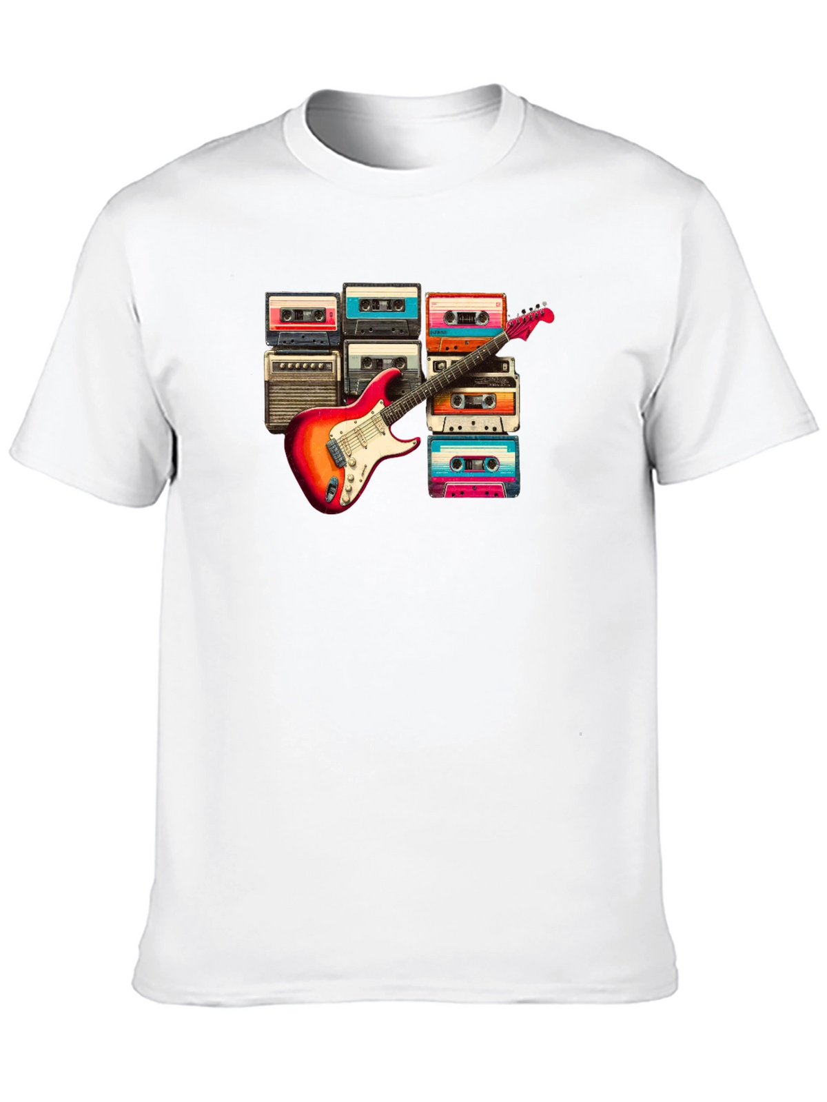 Retro Music T-Shirt - Guitar & Cassette Design