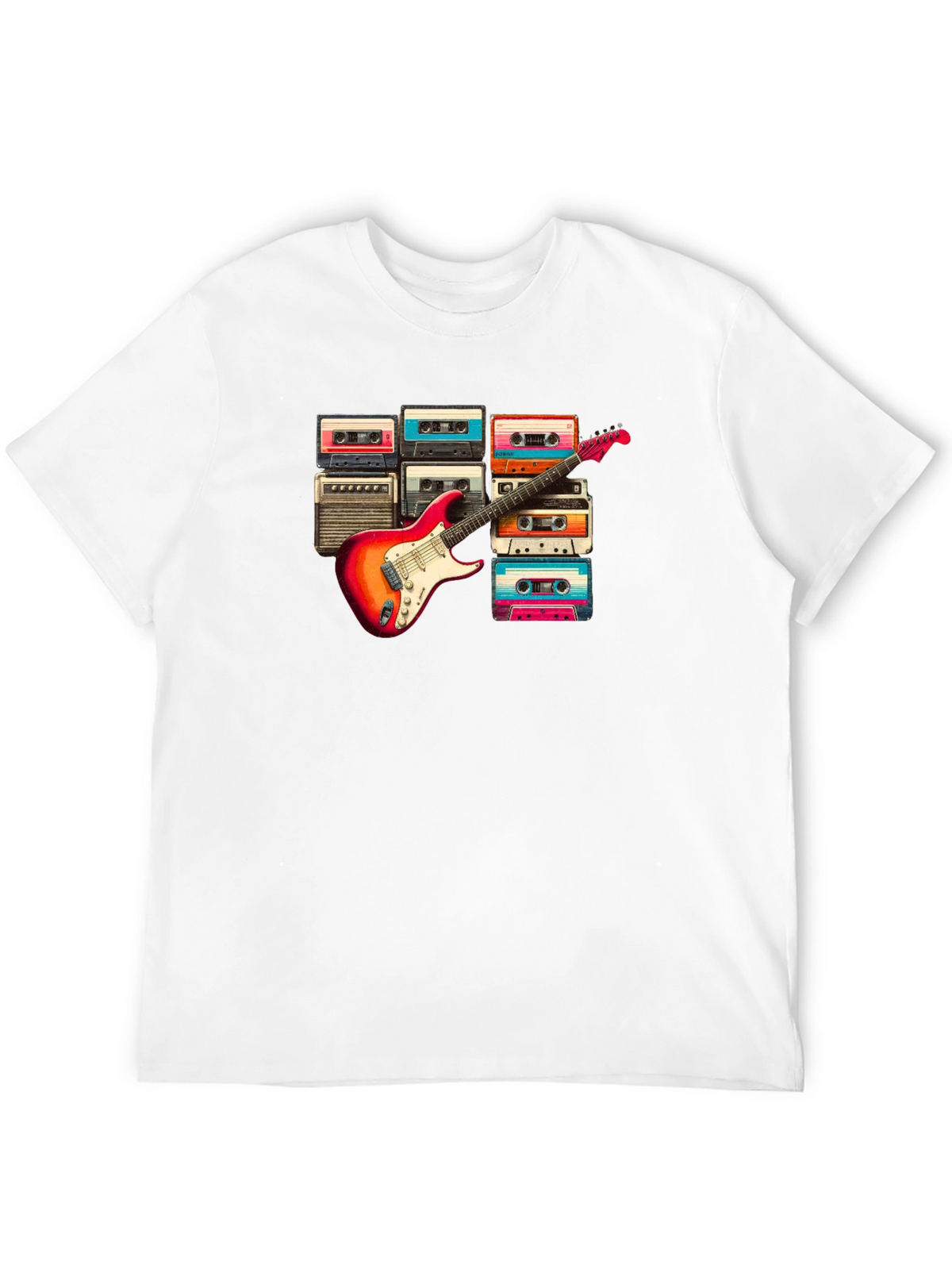 Retro Music T-Shirt - Guitar & Cassette Design