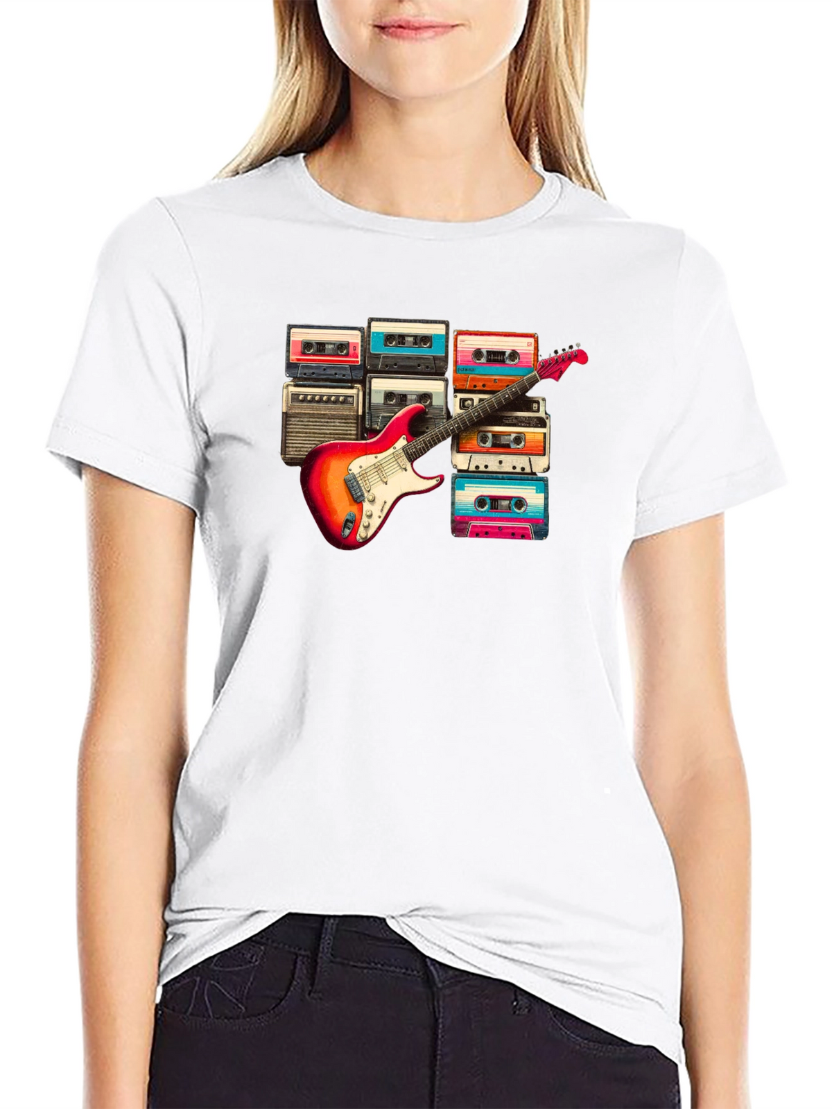 Retro Music T-Shirt - Guitar & Cassette Design