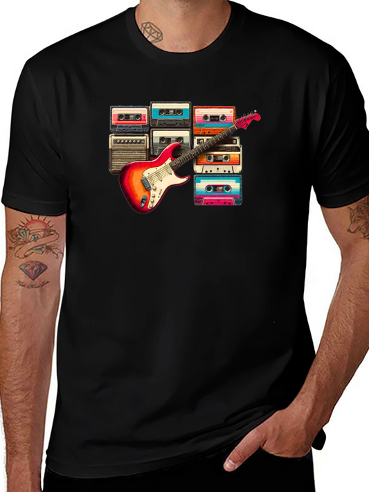 Retro Music T-Shirt - Guitar & Cassette Design
