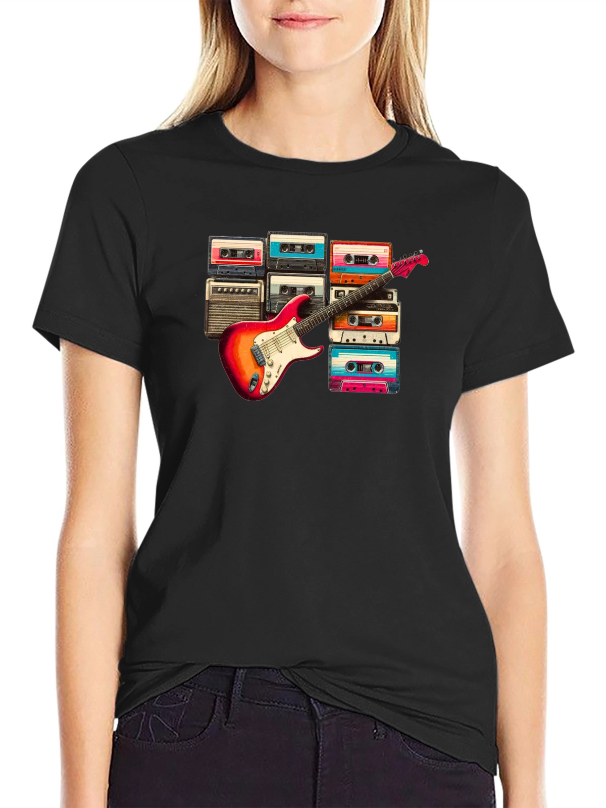 Retro Music T-Shirt - Guitar & Cassette Design