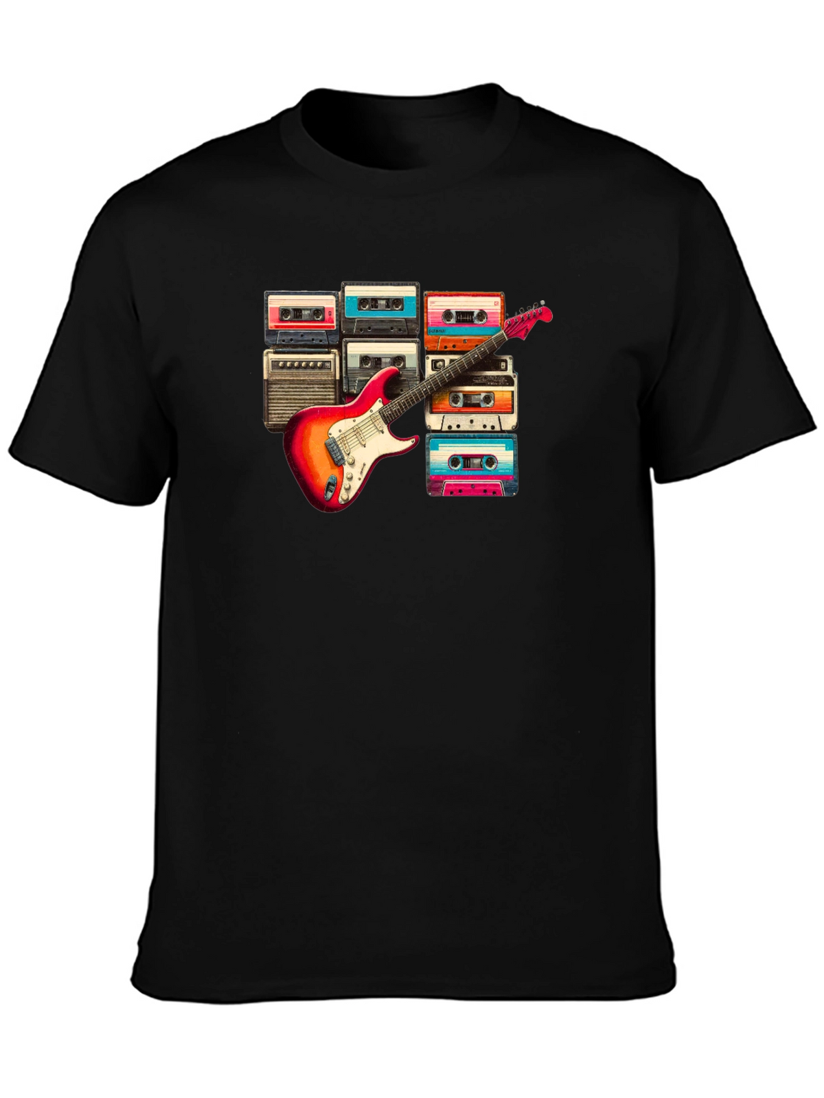 Retro Music T-Shirt - Guitar & Cassette Design