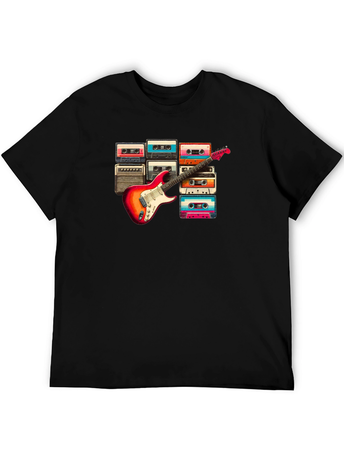 Retro Music T-Shirt - Guitar & Cassette Design