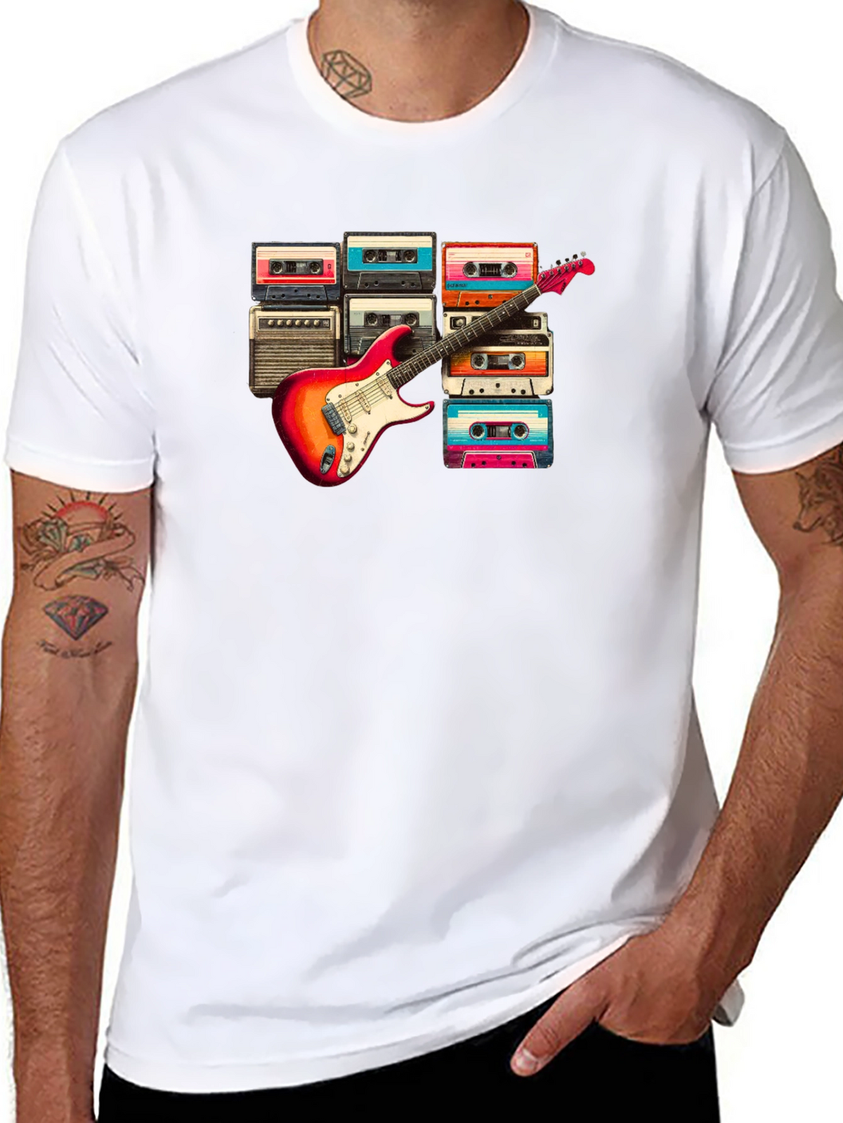 Retro Music T-Shirt - Guitar & Cassette Design
