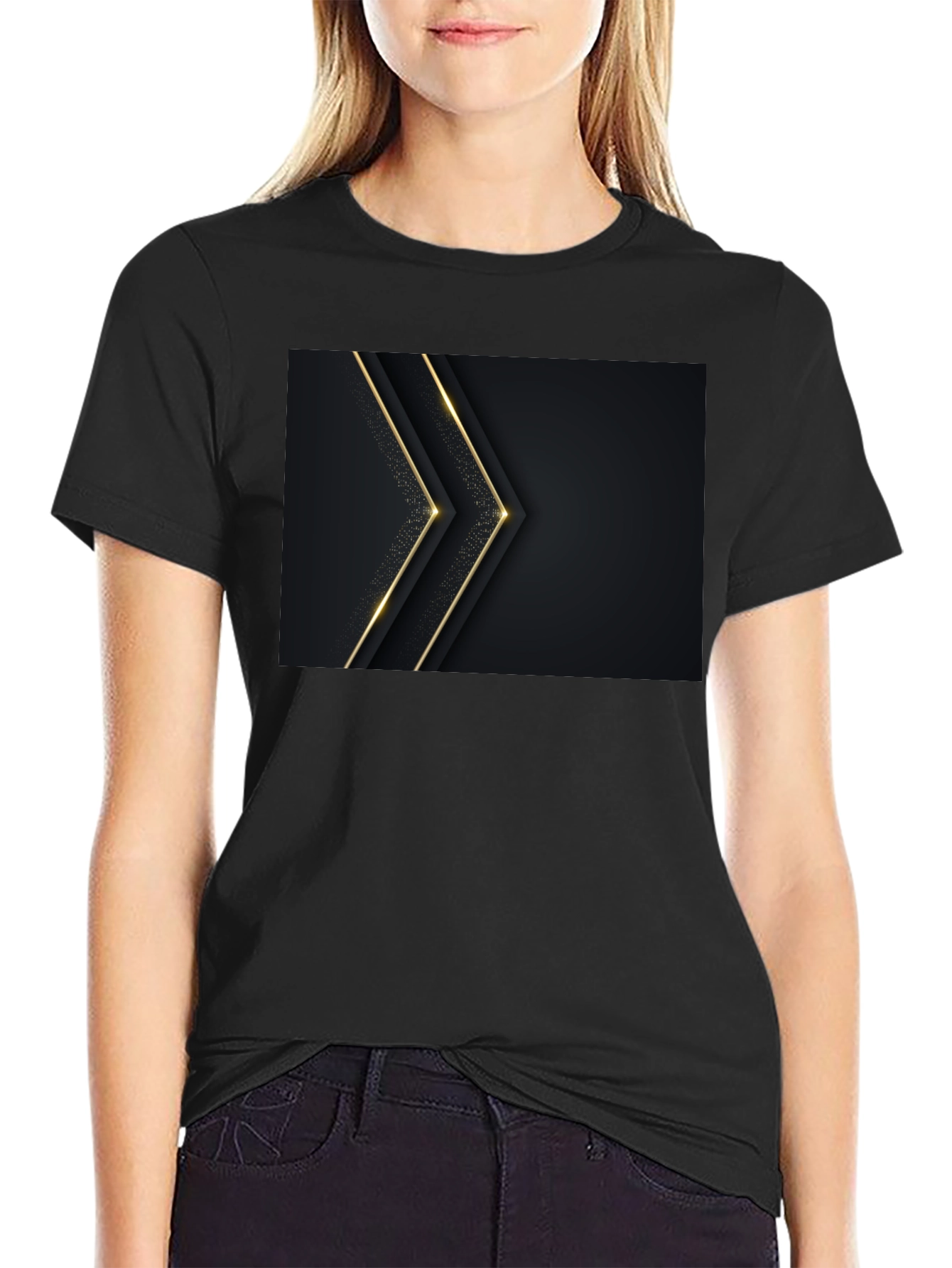 Sleek Black Tee with Gold Arrow Design