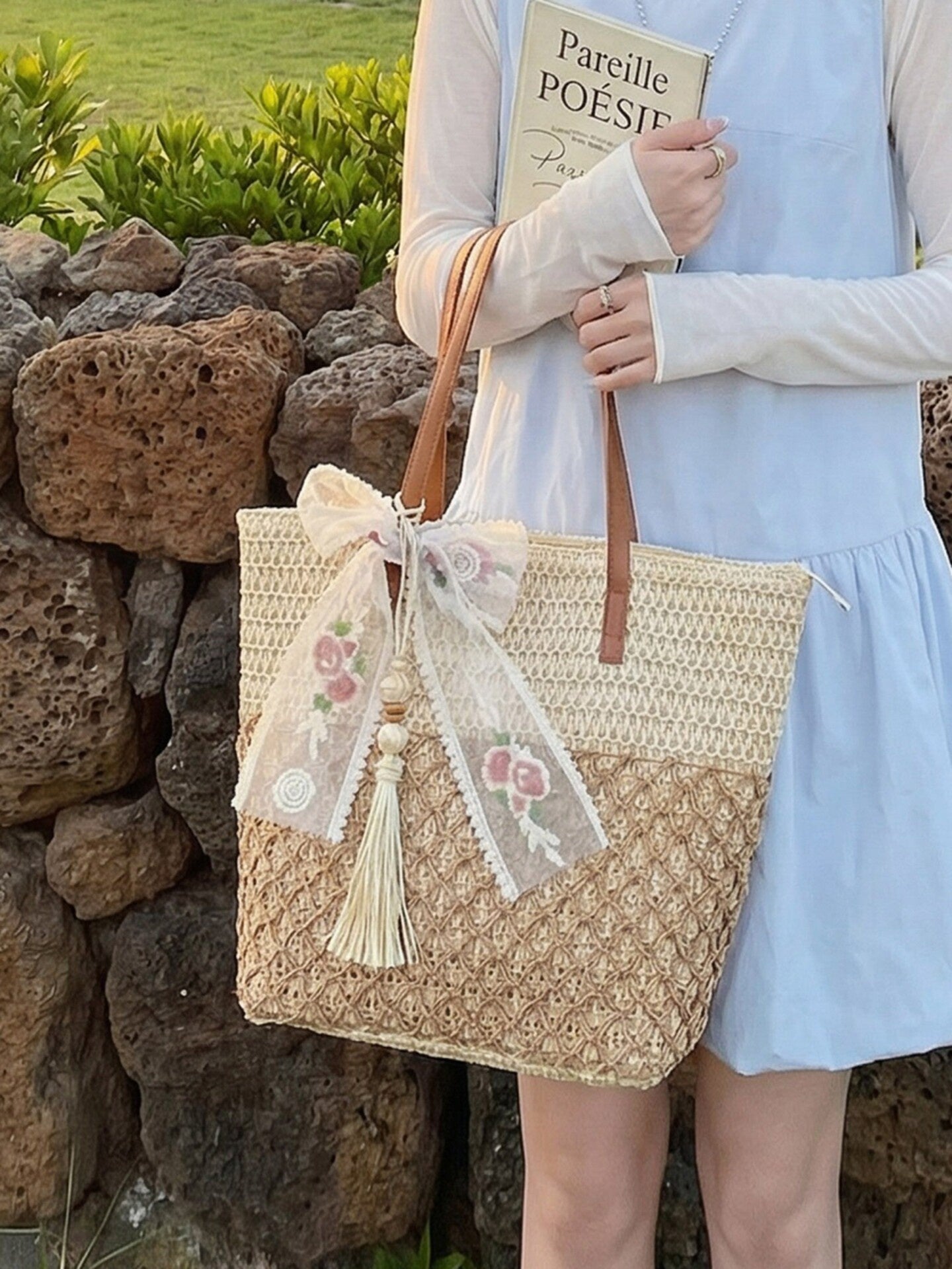 Stylish Summer Beach Straw Tote Bag – Large Capacity Woven Shoulder Bag