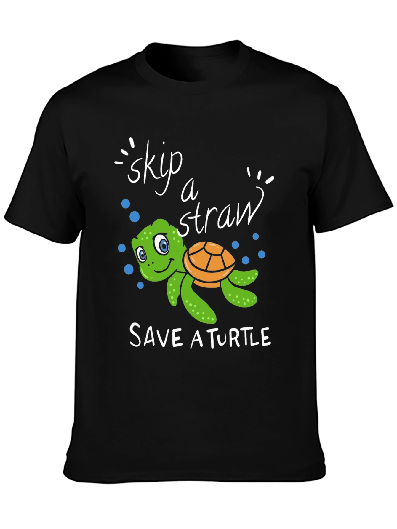 Skip A Straw Save A Turtle Black T-Shirt
