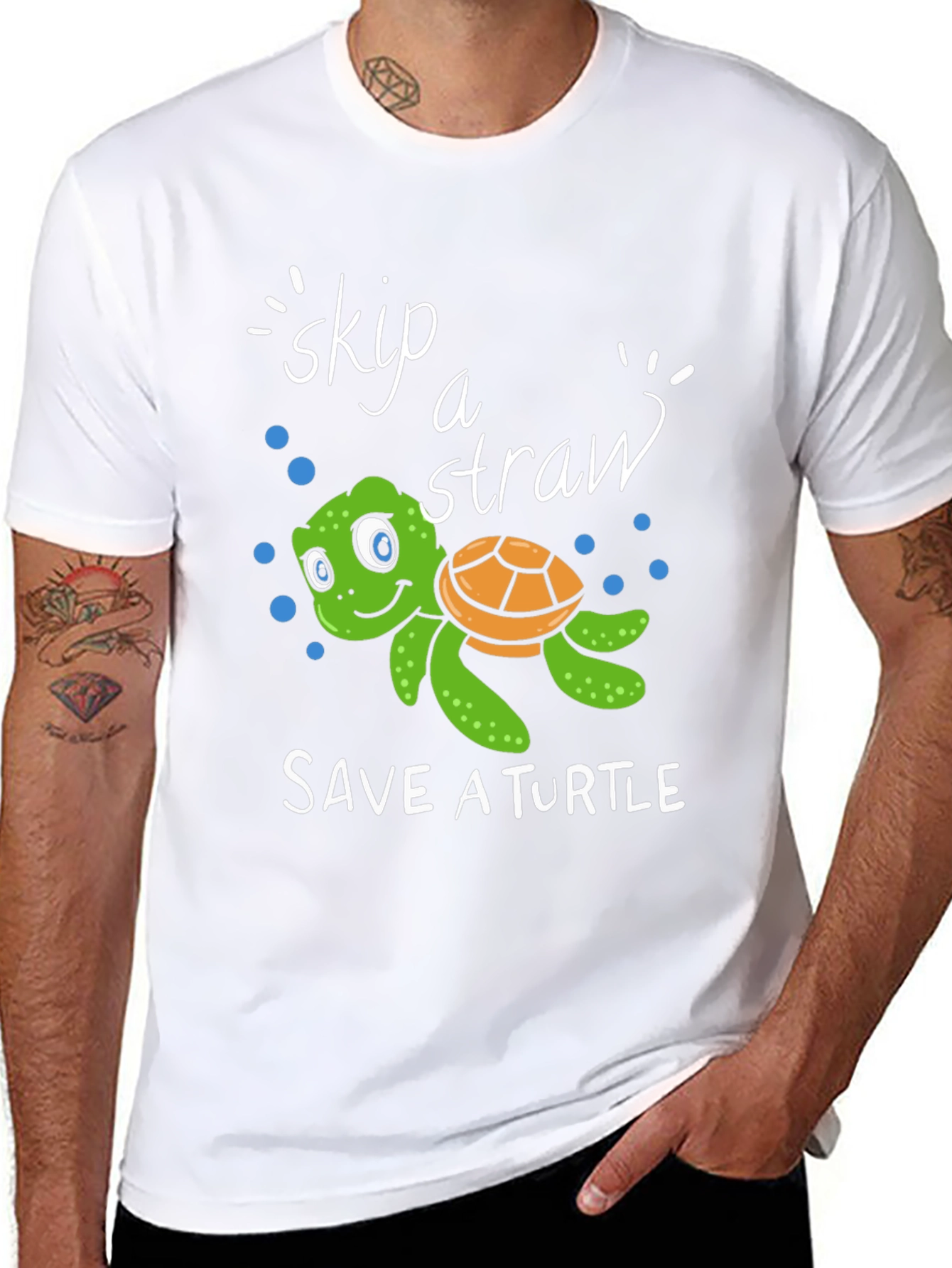 Skip A Straw Save A Turtle Black T-Shirt