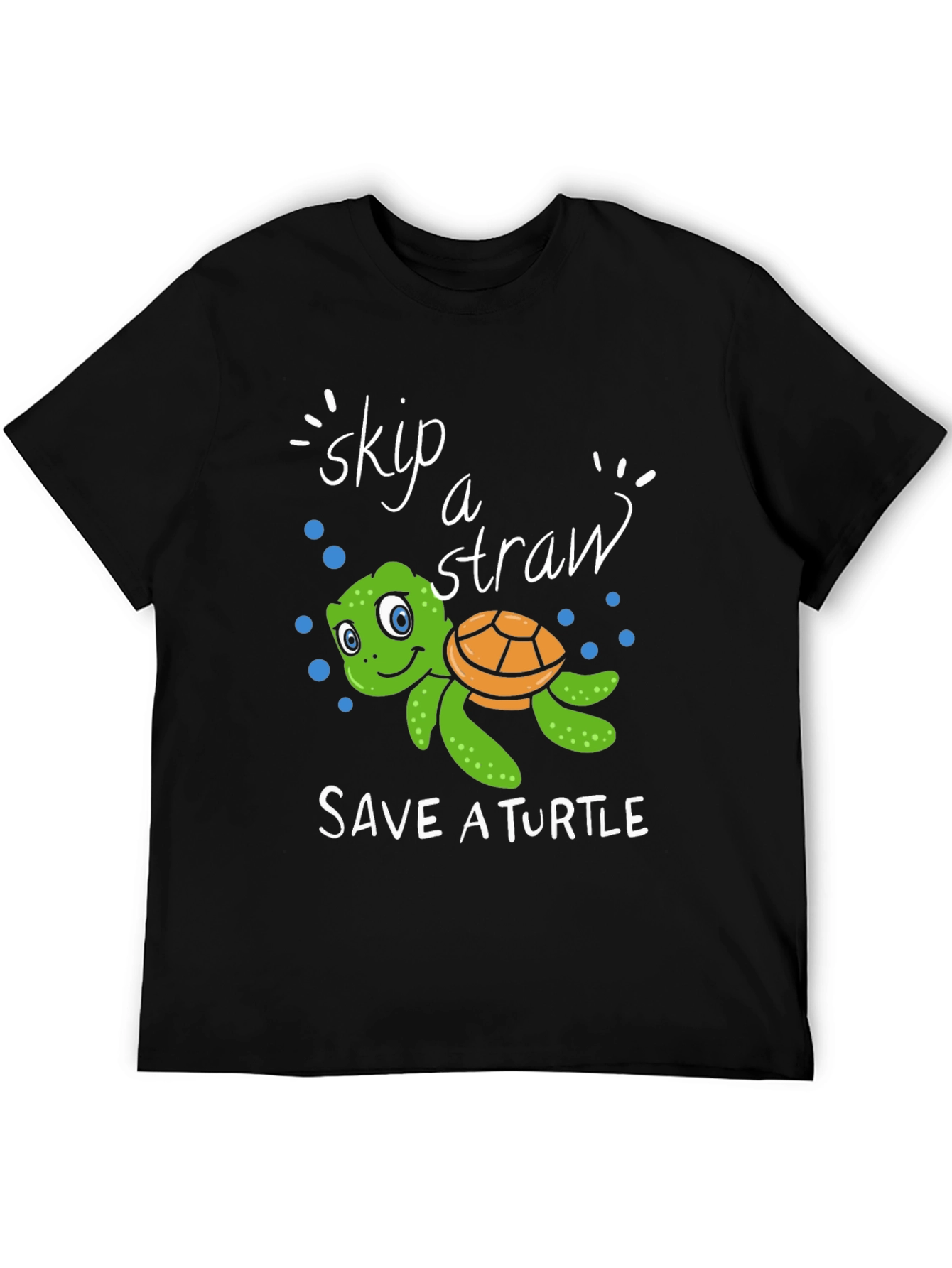 Skip A Straw Save A Turtle Black T-Shirt