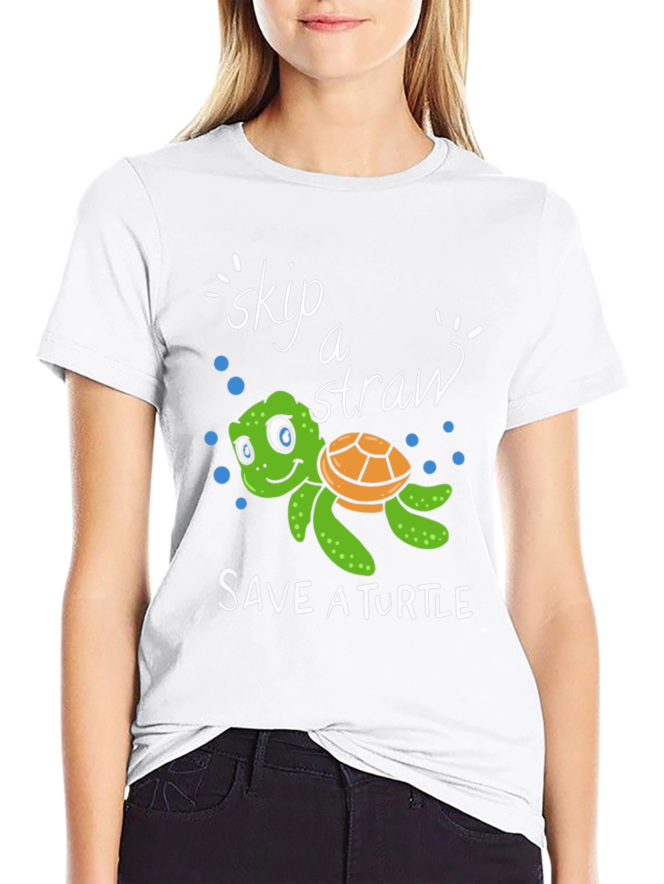 Skip A Straw Save A Turtle Black T-Shirt