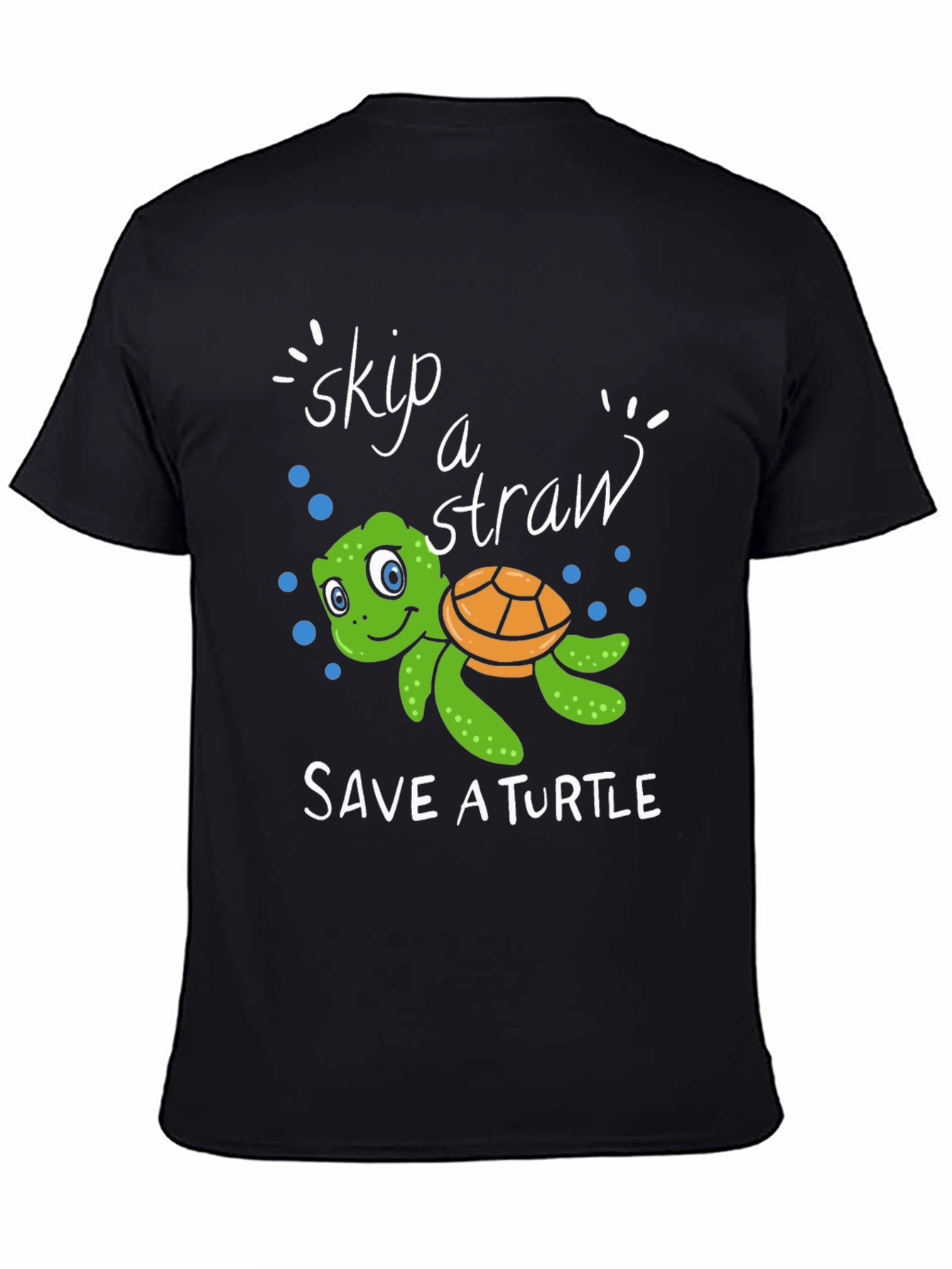 Skip A Straw Save A Turtle Black T-Shirt