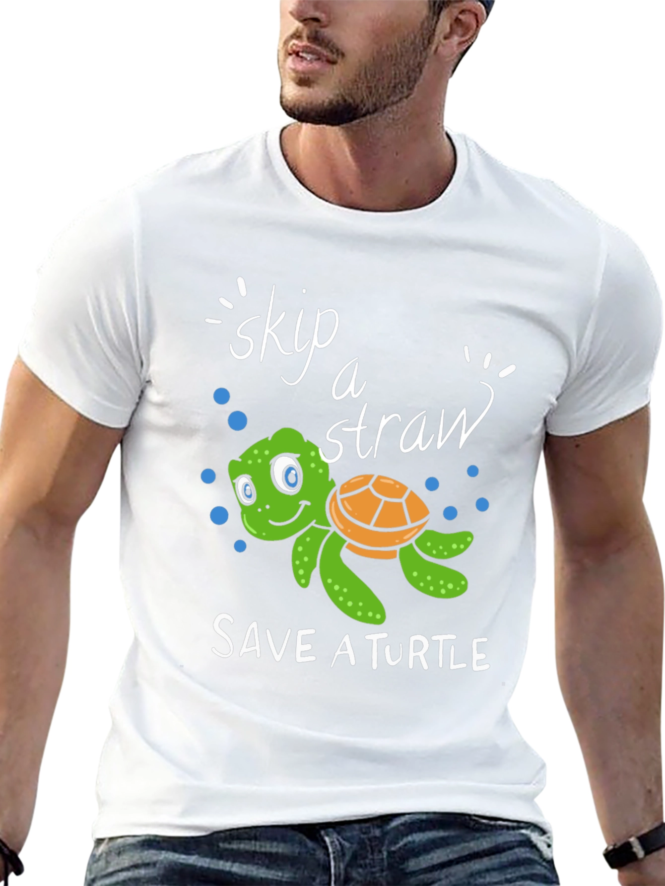 Skip A Straw Save A Turtle Black T-Shirt
