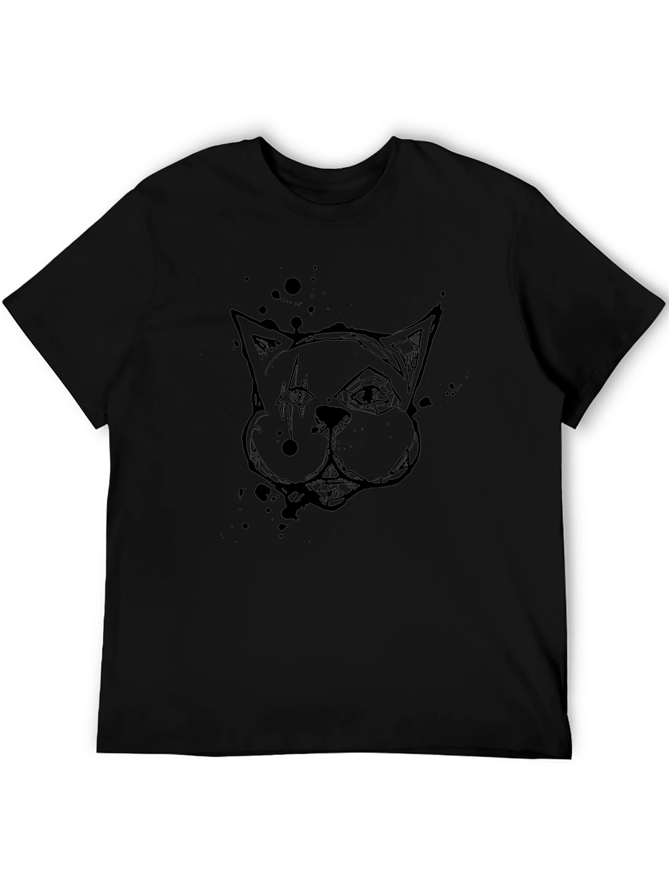 Edgy Cat Graphic Tee - Black Cotton T-Shirt