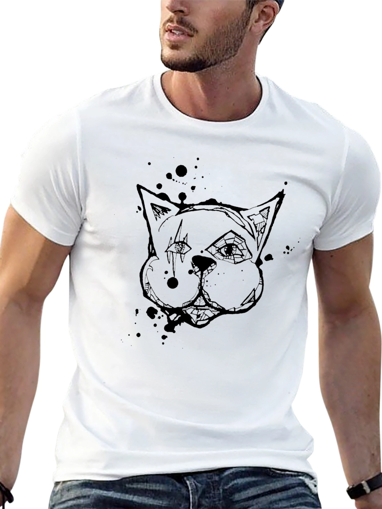 Edgy Cat Graphic Tee - Black Cotton T-Shirt