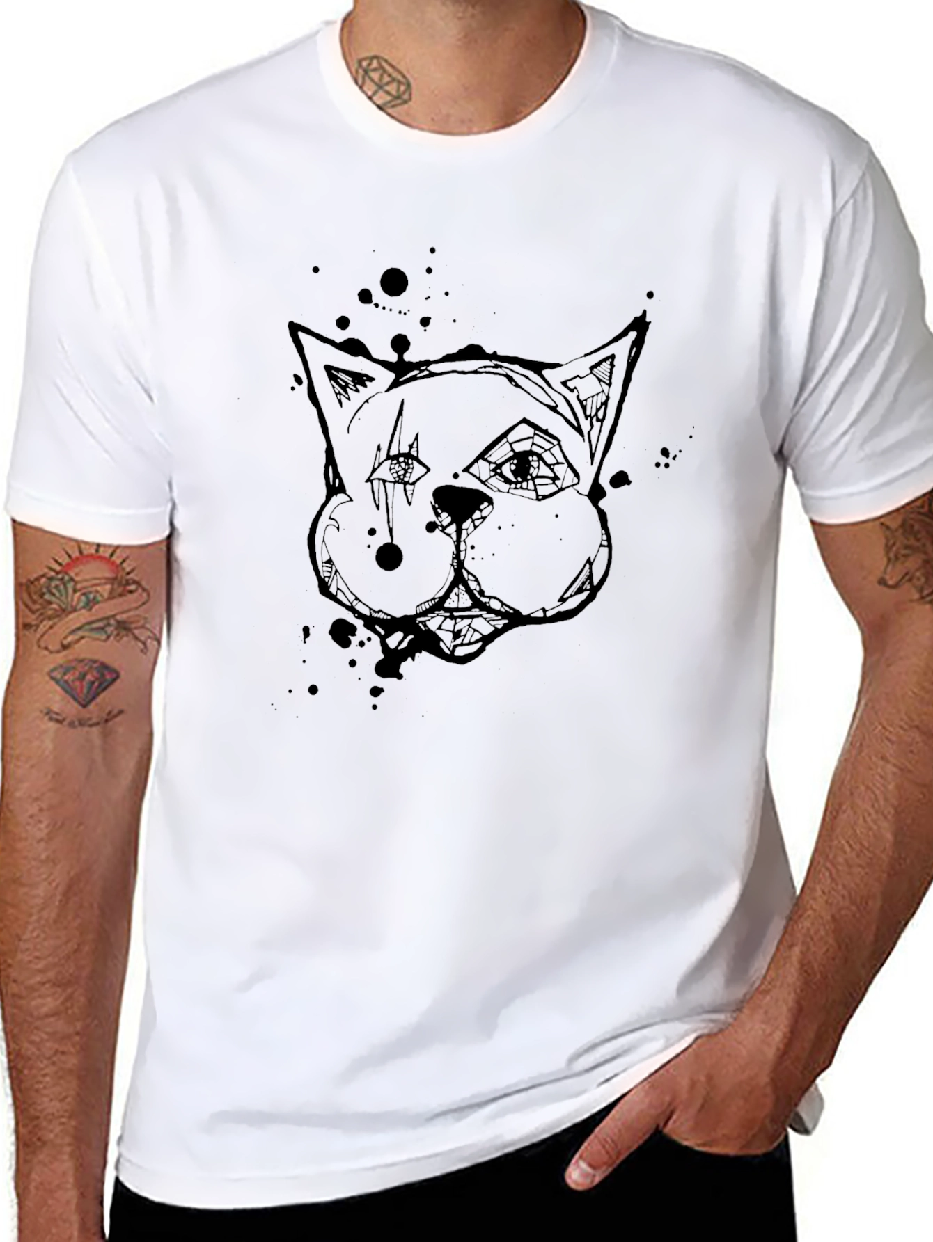 Edgy Cat Graphic Tee - Black Cotton T-Shirt