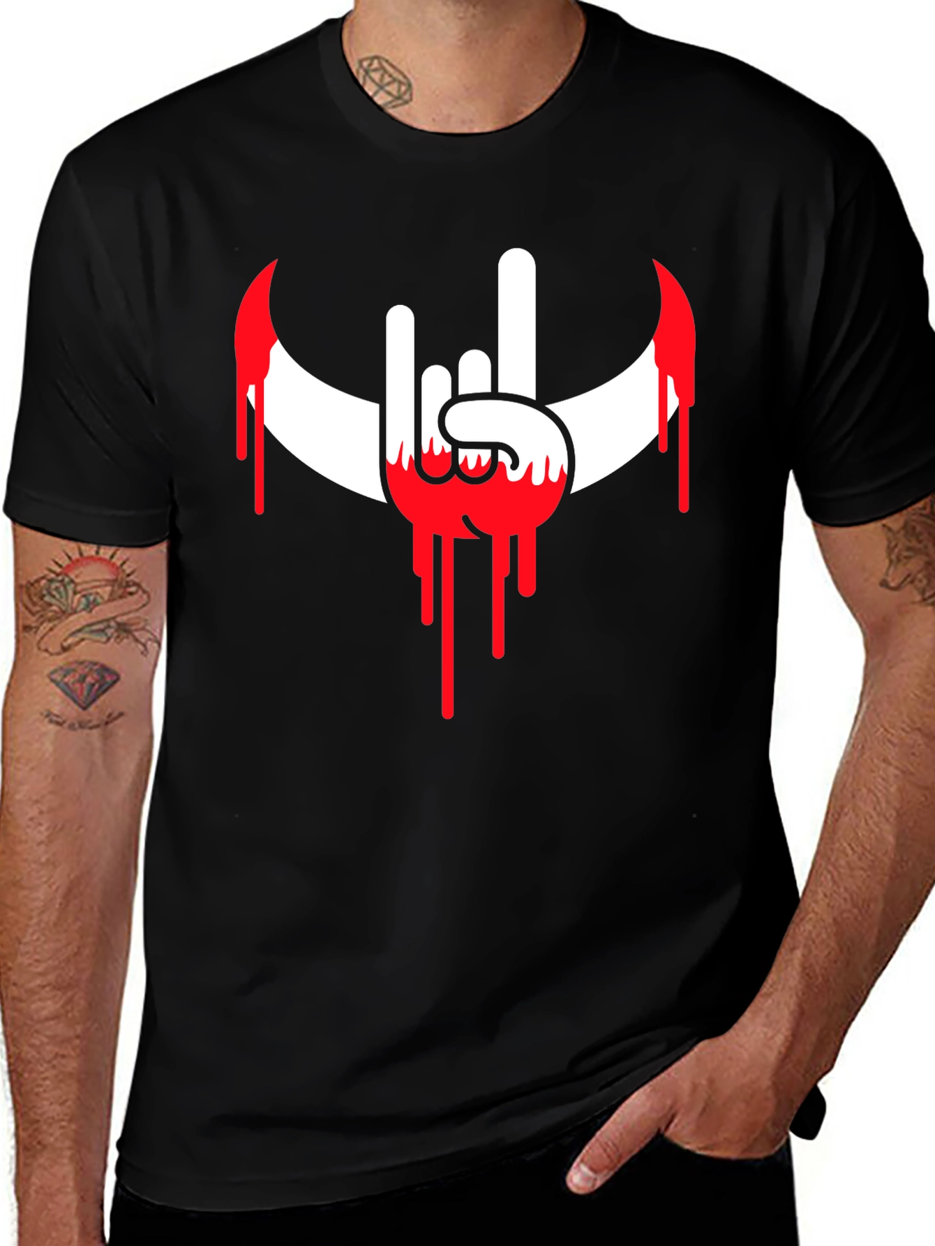 Rock On Bloody Crescent T-Shirt - Black