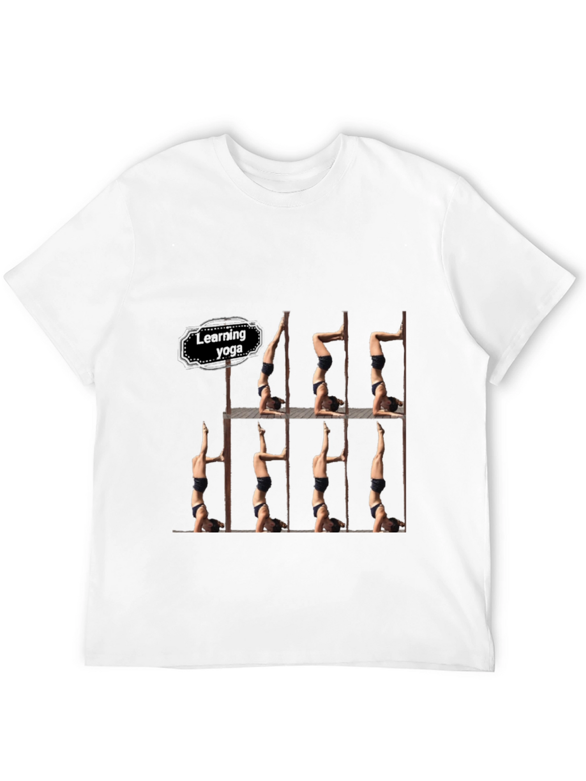 Learning Yoga Black T-Shirt - Headstand Pose
