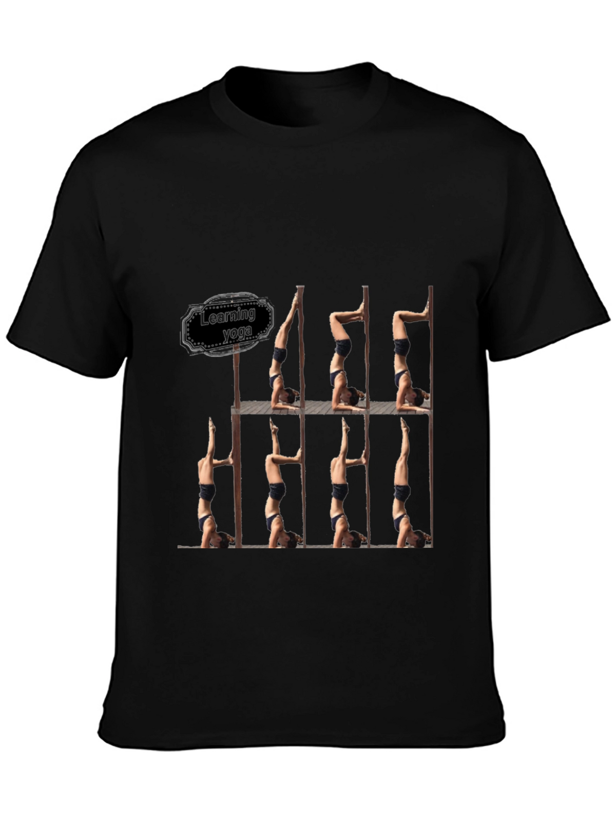 Learning Yoga Black T-Shirt - Headstand Pose