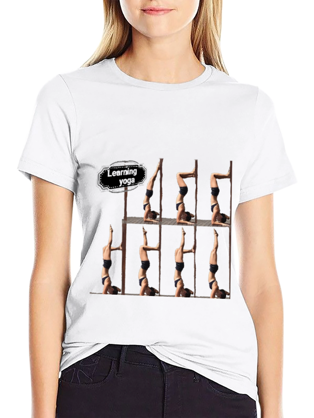 Learning Yoga Black T-Shirt - Headstand Pose