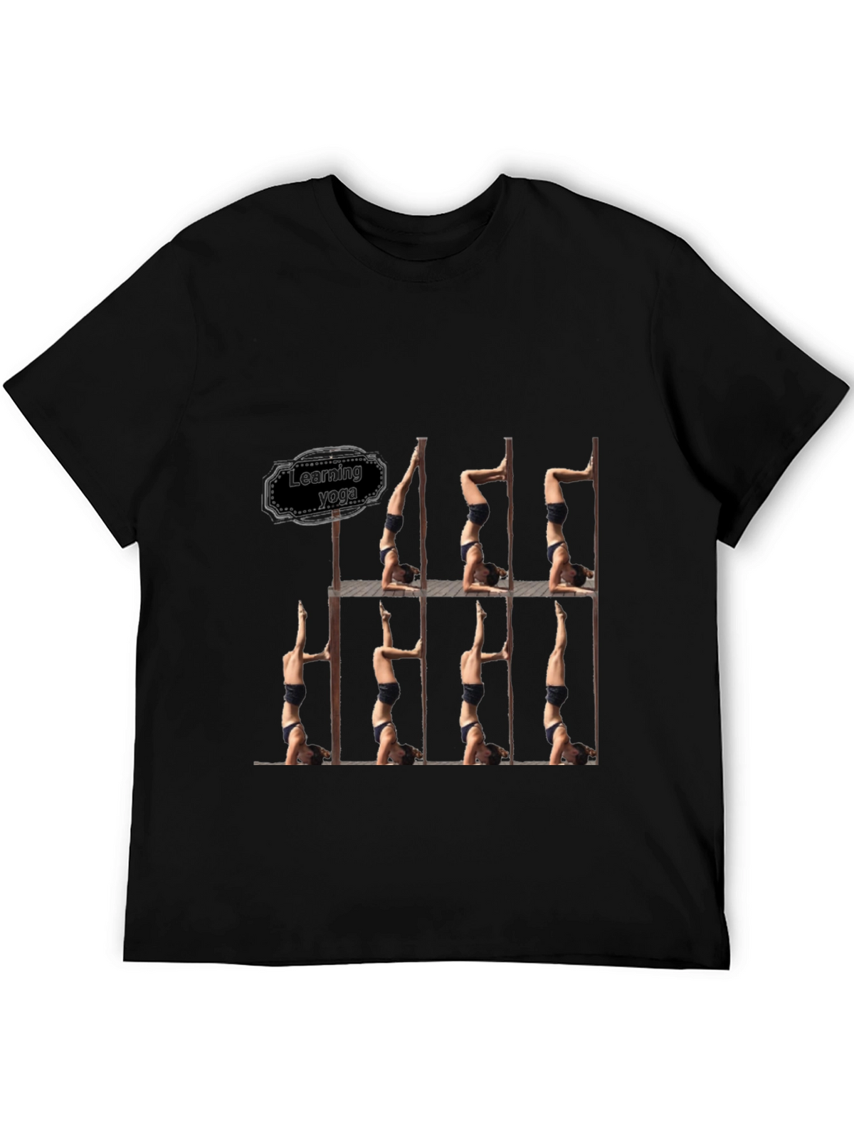 Learning Yoga Black T-Shirt - Headstand Pose