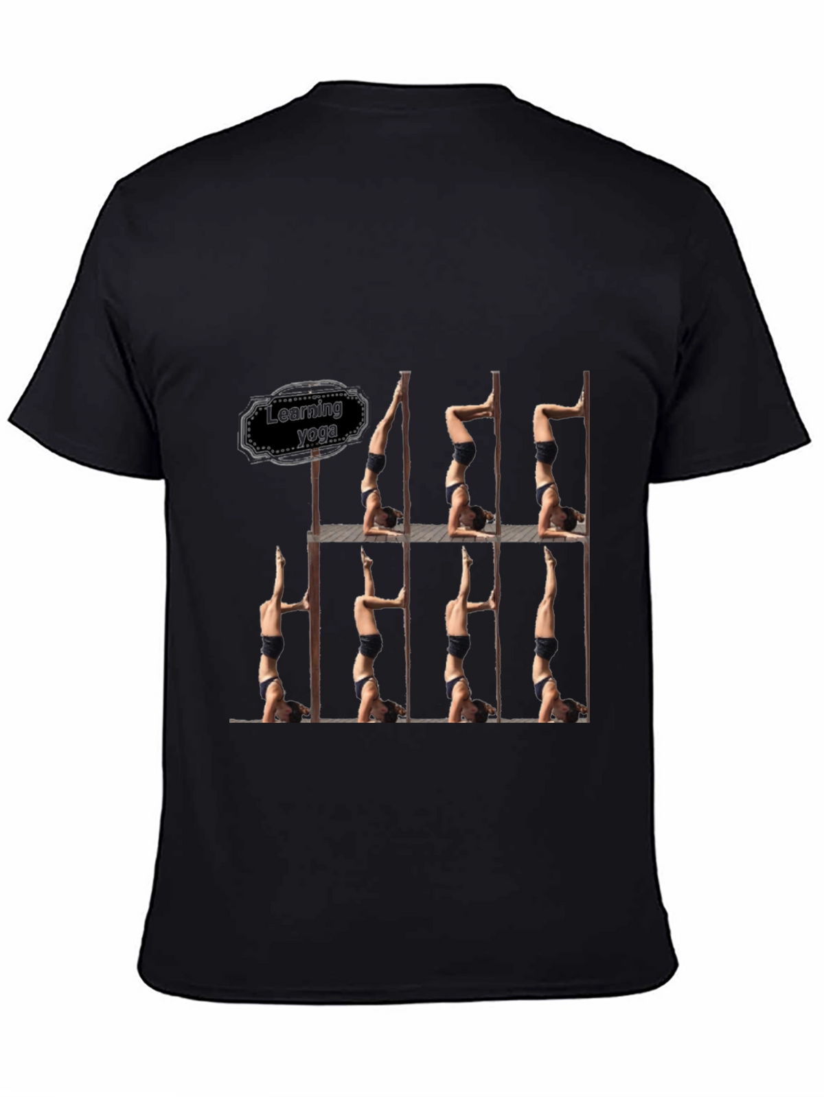 Learning Yoga Black T-Shirt - Headstand Pose