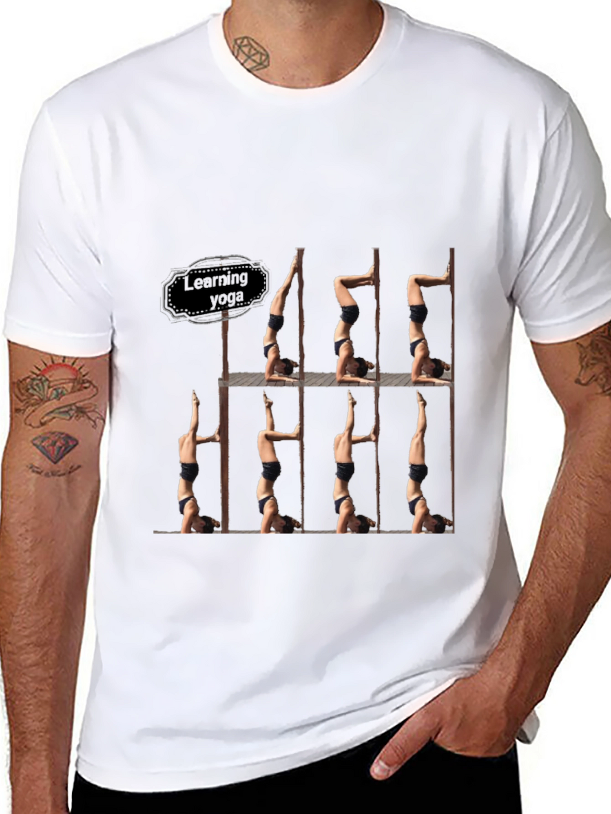 Learning Yoga Black T-Shirt - Headstand Pose