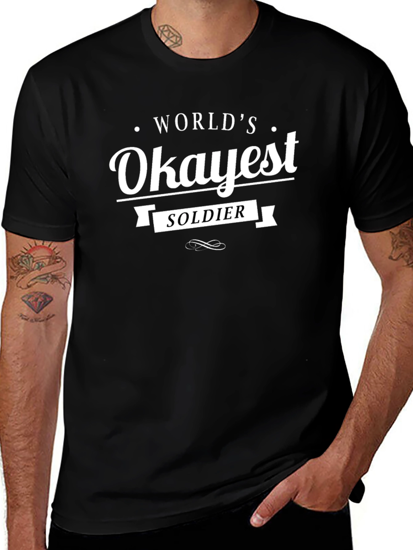 Worlds Okayest Soldier Black T-Shirt