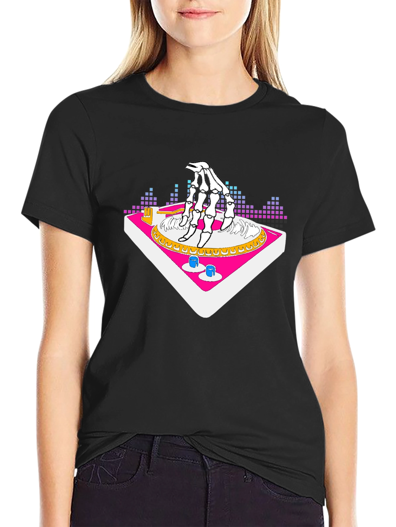 DJ Skeleton Hand Turntable Graphic Tee