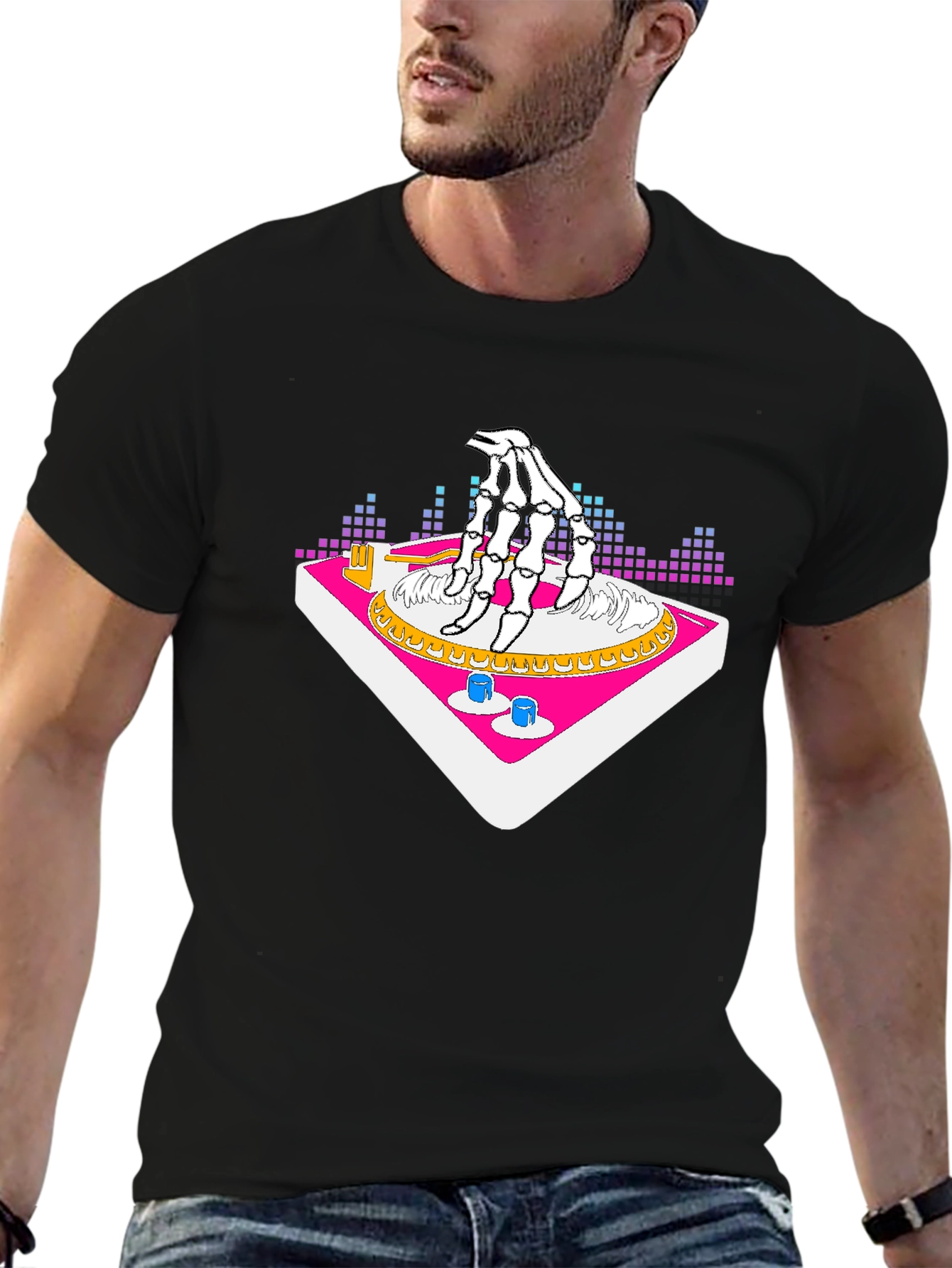 DJ Skeleton Hand Turntable Graphic Tee