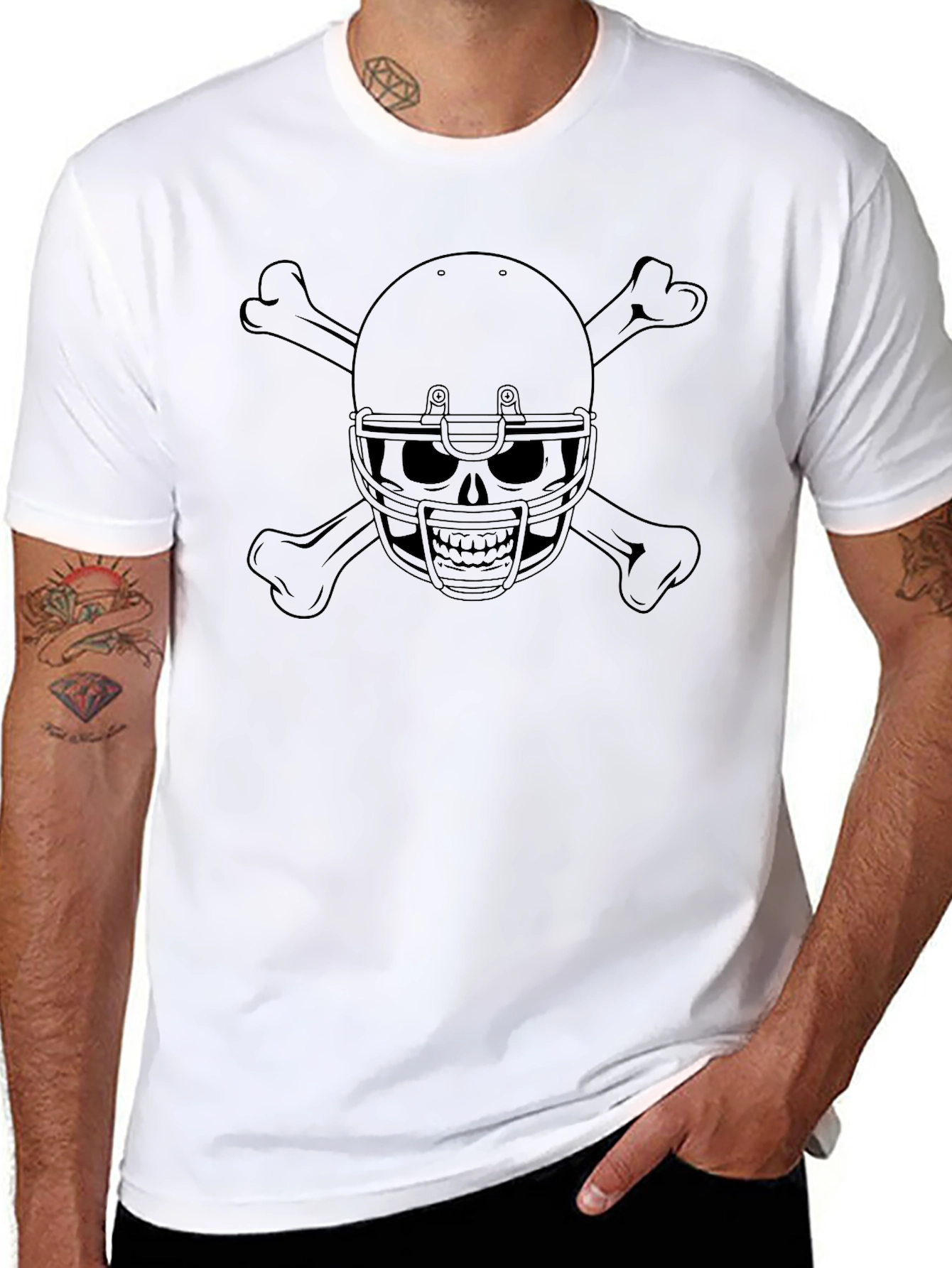 Skull Football Helmet & Crossbones T-Shirt