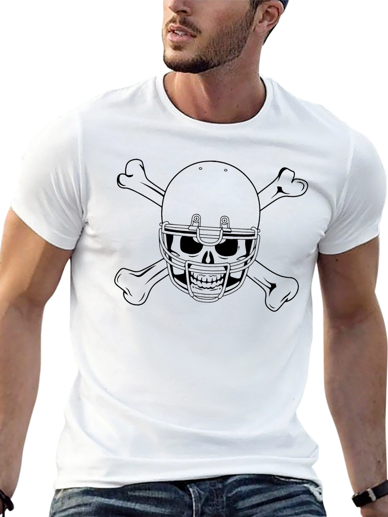 Skull Football Helmet & Crossbones T-Shirt
