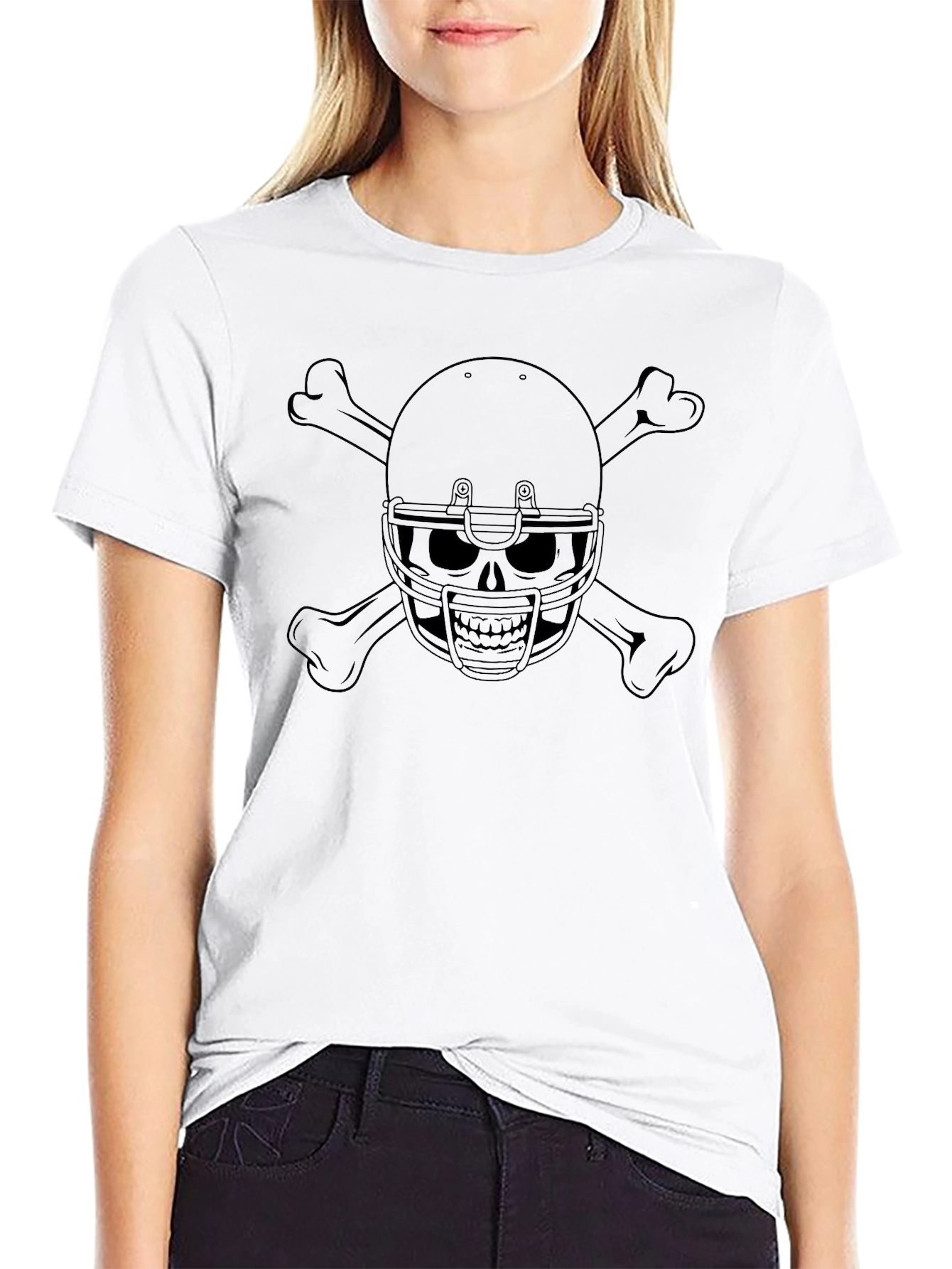 Skull Football Helmet & Crossbones T-Shirt