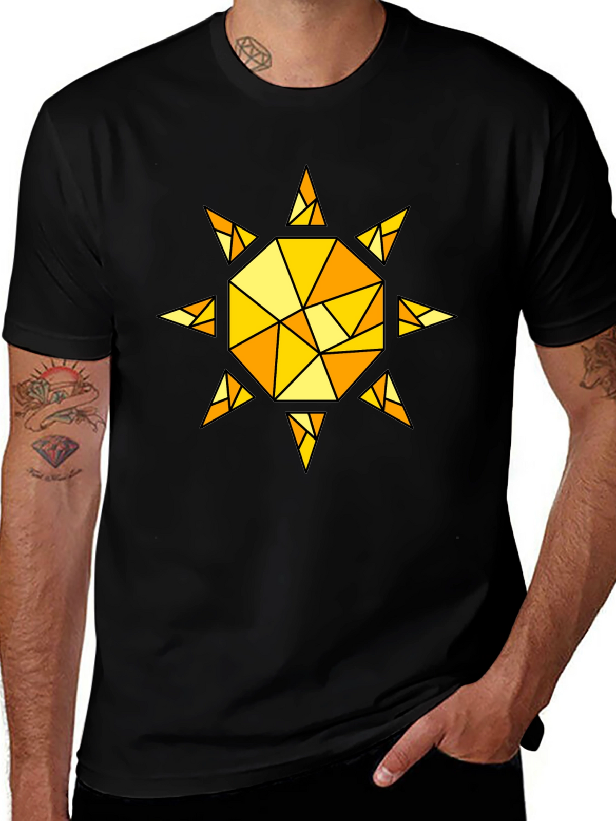 Geometric Sunburst T-Shirt - Black