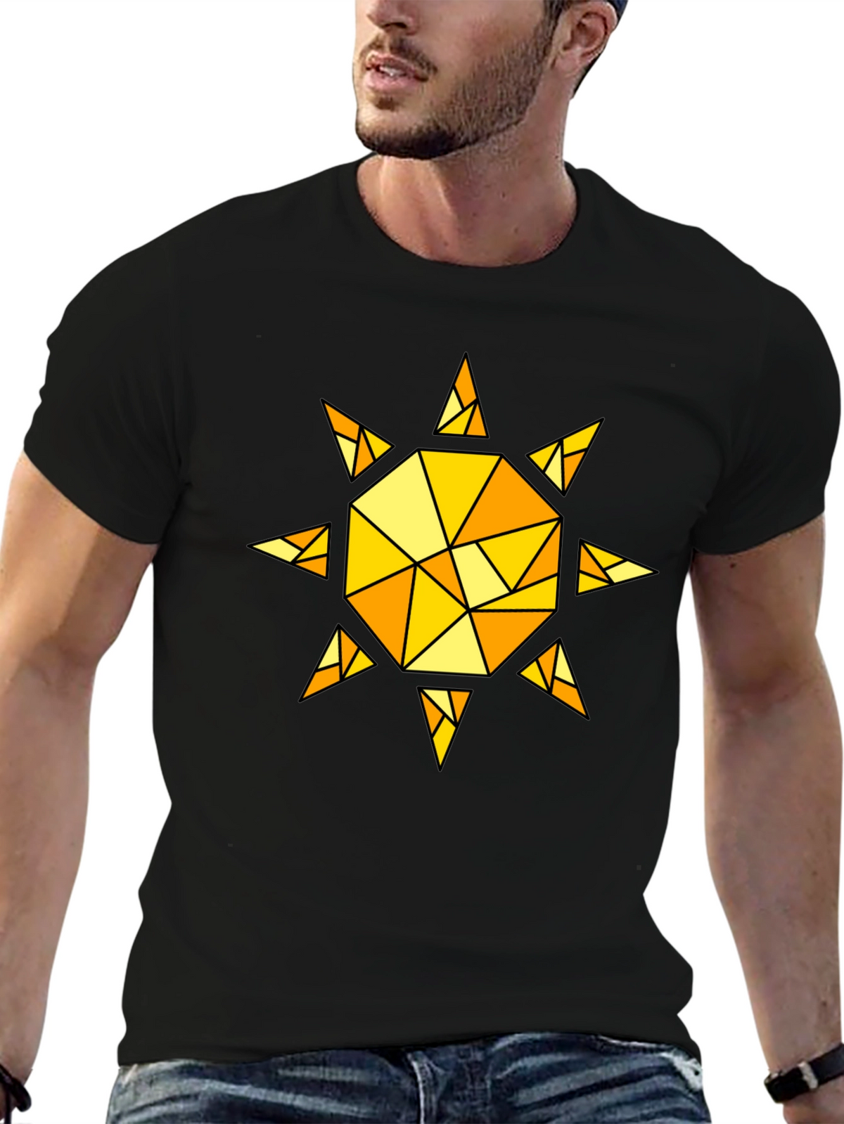 Geometric Sunburst T-Shirt - Black