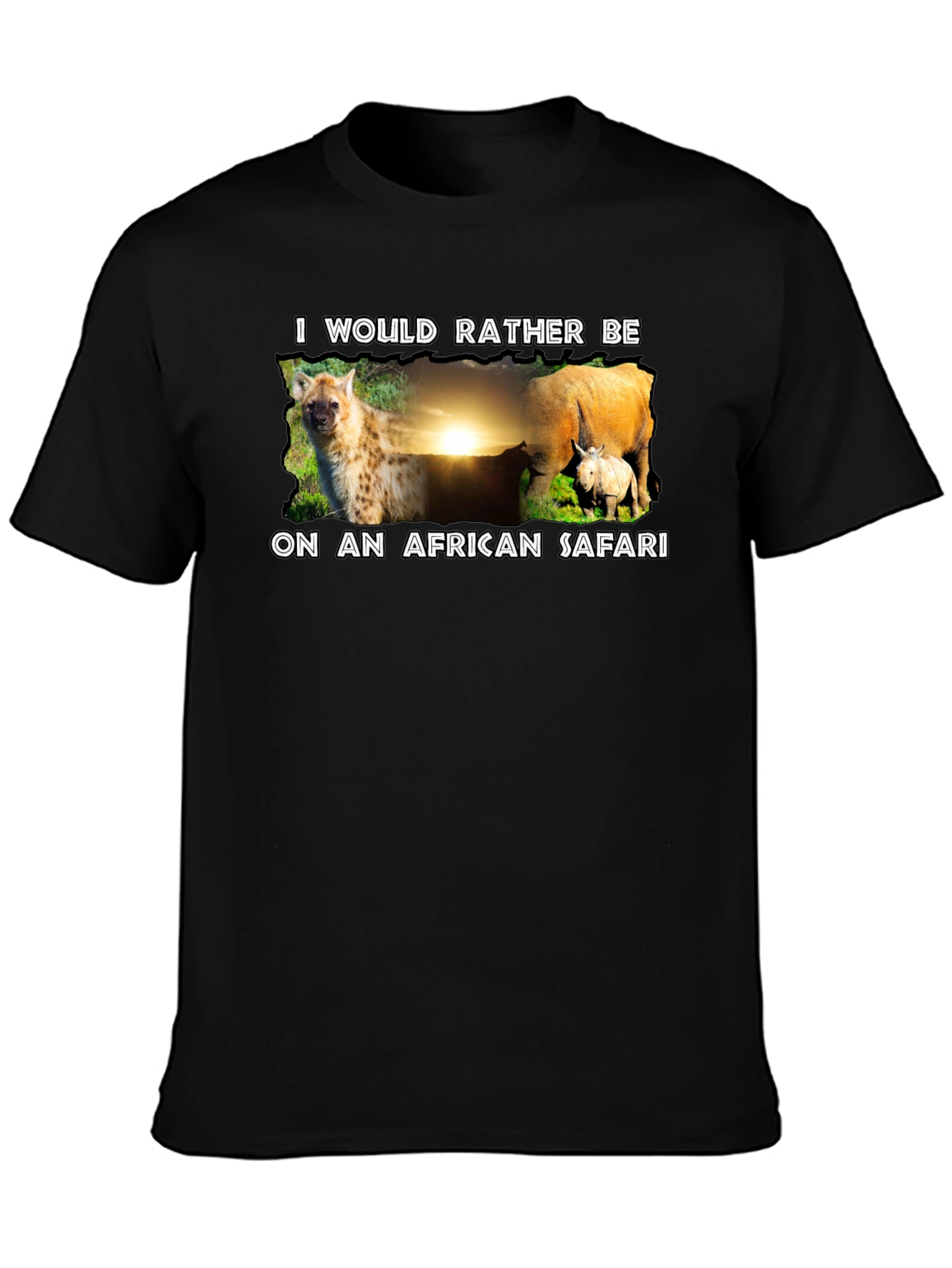 African Safari T-Shirt - Hyena and Rhino Design