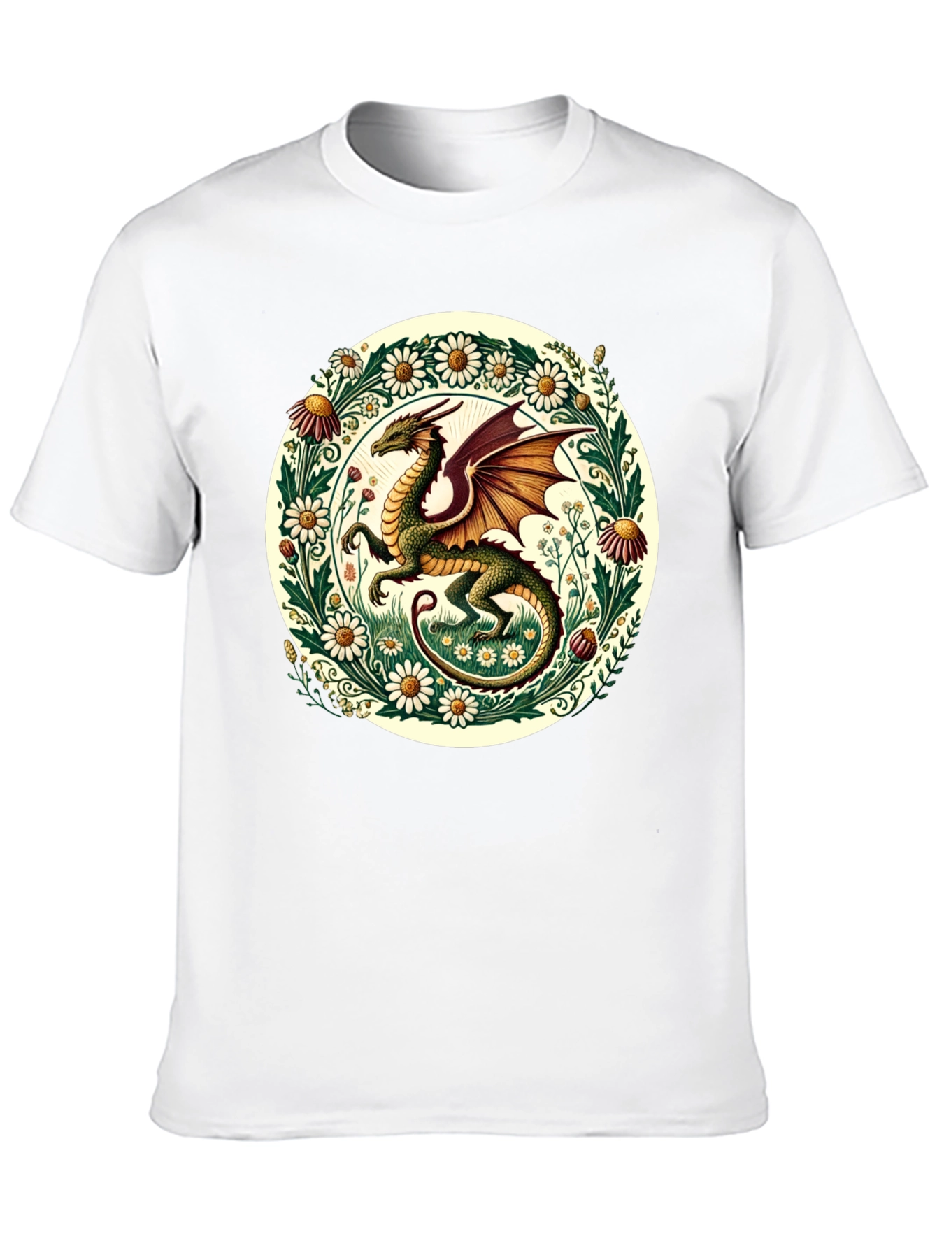 Dragon & Flowers Graphic Tee - Fantasy Style