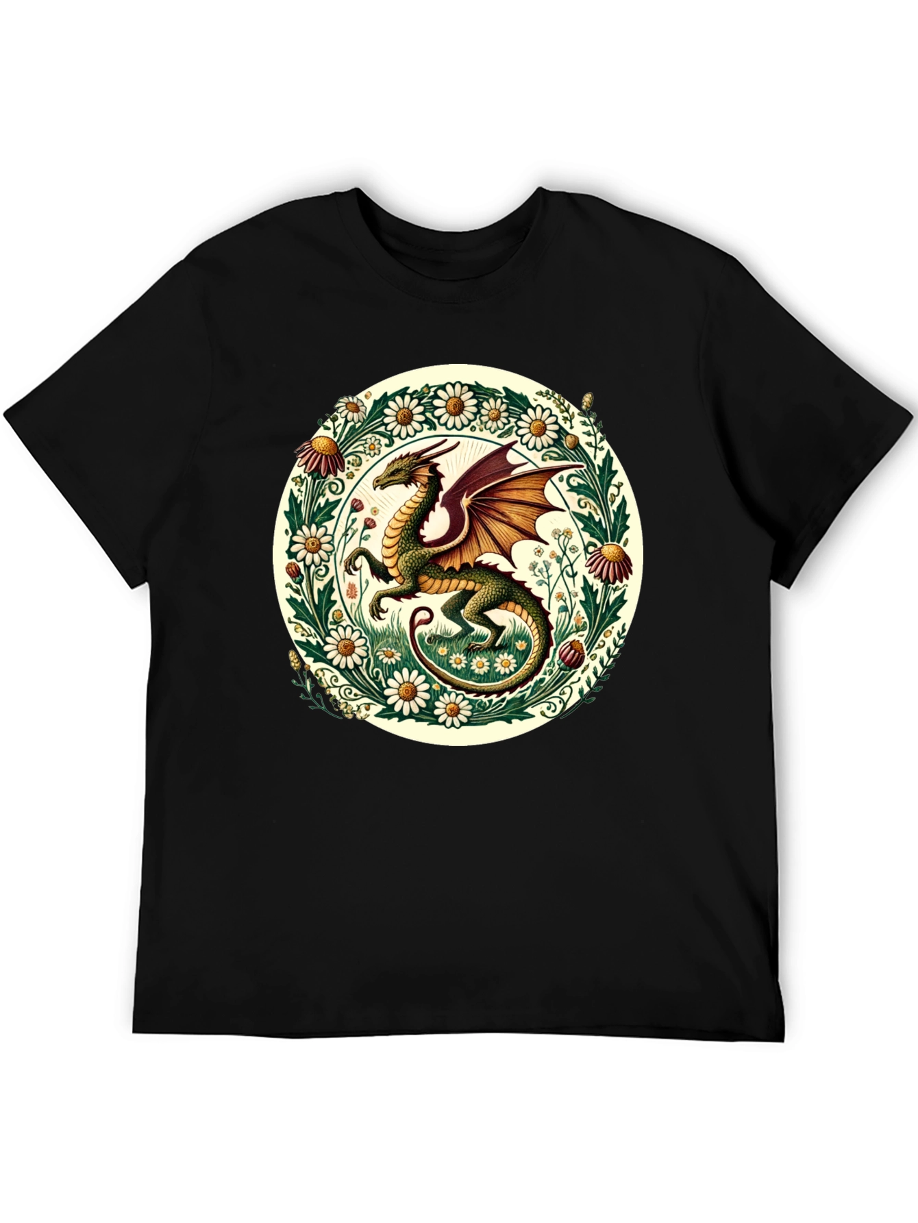 Dragon & Flowers Graphic Tee - Fantasy Style